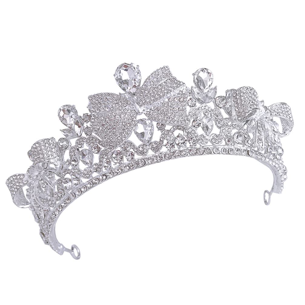 FRCOLOR Rhinestone Wedding Tiara for Bride - Elegant Crown Bow Bridal Headpiece for Women, Zinc Alloy Bridal Accessories with Sparkling Rhinestones - Perfect for Wedding Ceremony, Bridal Shower, and Special Occasions