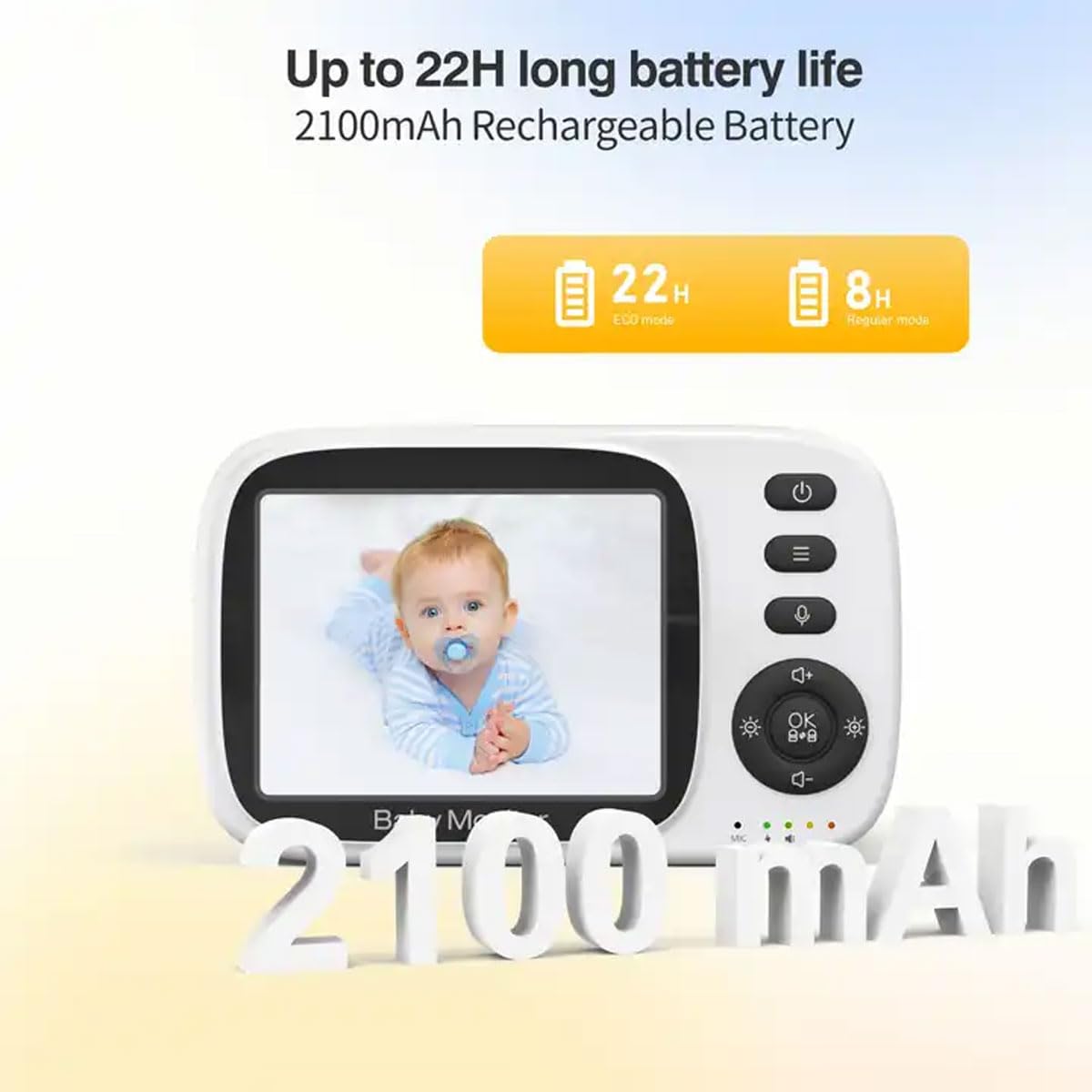 Smart Baby Monitor with 3.2'' LCD Screen & Camera - 1000ft Range, 22H Battery Life, PTZ Control, Two-Way Audio, Night Vision, Lullabies - Ideal for Nursery, Bedroom, and Travel Use