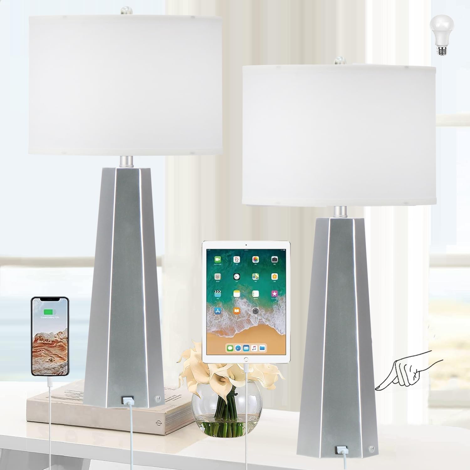 Set of 2 Touch Control Table Lamps - 30