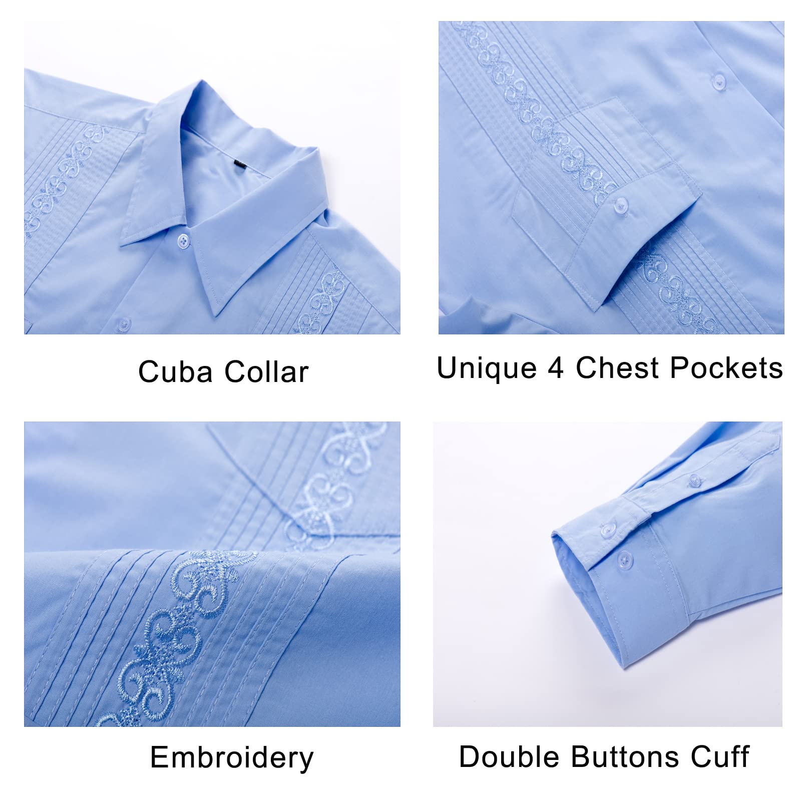 MAXJON Men's Long Sleeve Guayabera Shirts - Cuban Style Casual Button Down Shirt for Summer, Beach, and Vacation Wear - Breathable Linen Blend Fabric for Comfort