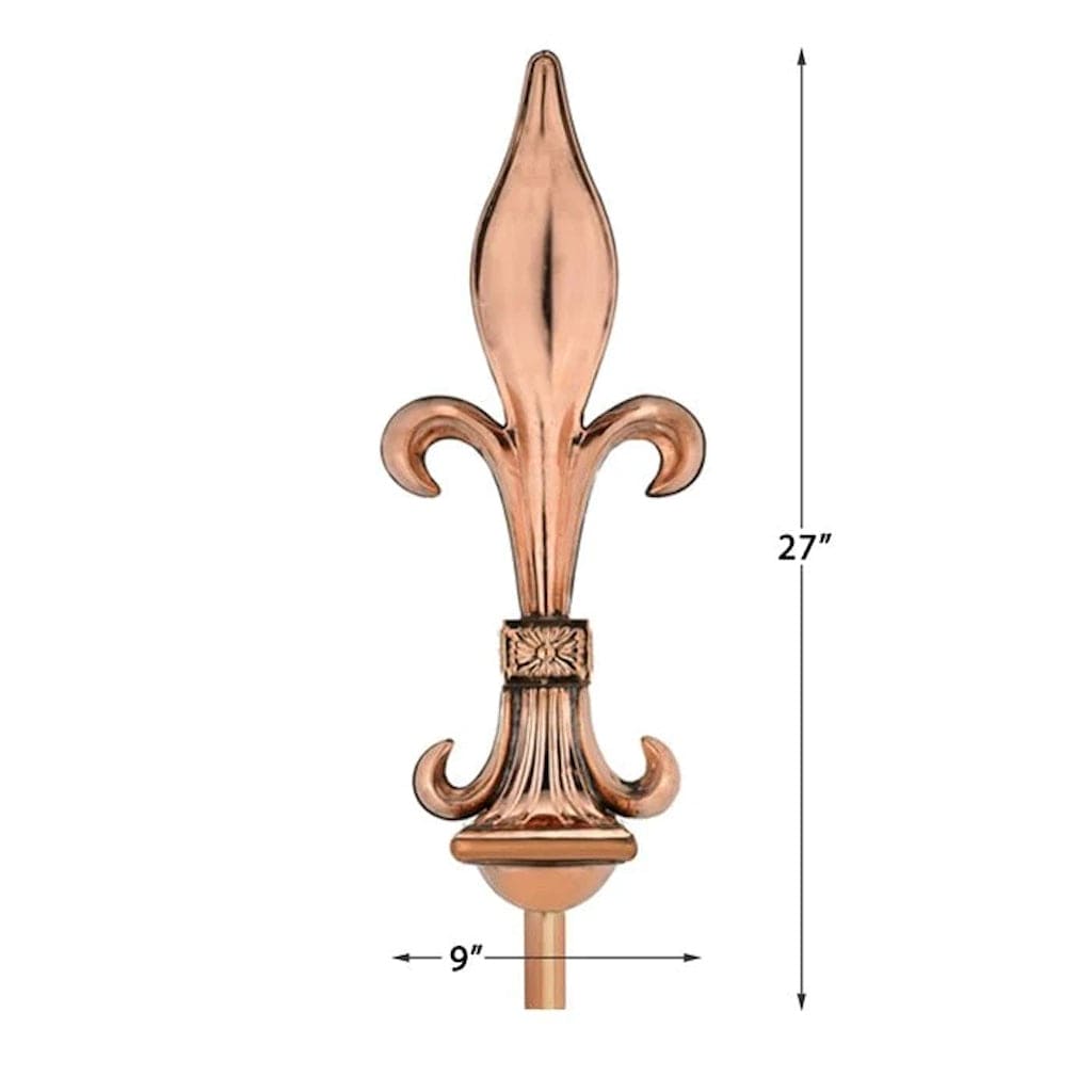 Good Directions Fleur De Lis Pure Copper Rooftop Finial with Weatherproof Roof Mount - Elegant Victorian-Style Decorative Topper for House, Barn & Gazebo Roofs