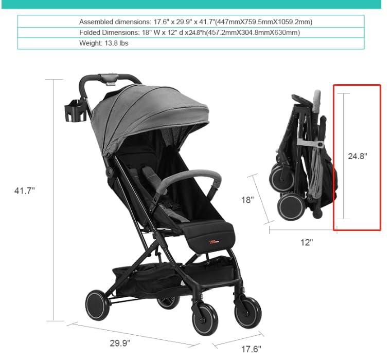 Lightweight Foldable Baby Stroller with Pop-Out Sun Visor | Compact Travel Stroller for Infants & Toddlers | Perfect for Airports, Shopping & Outdoor Walks - LIVINGbasics (Grey)