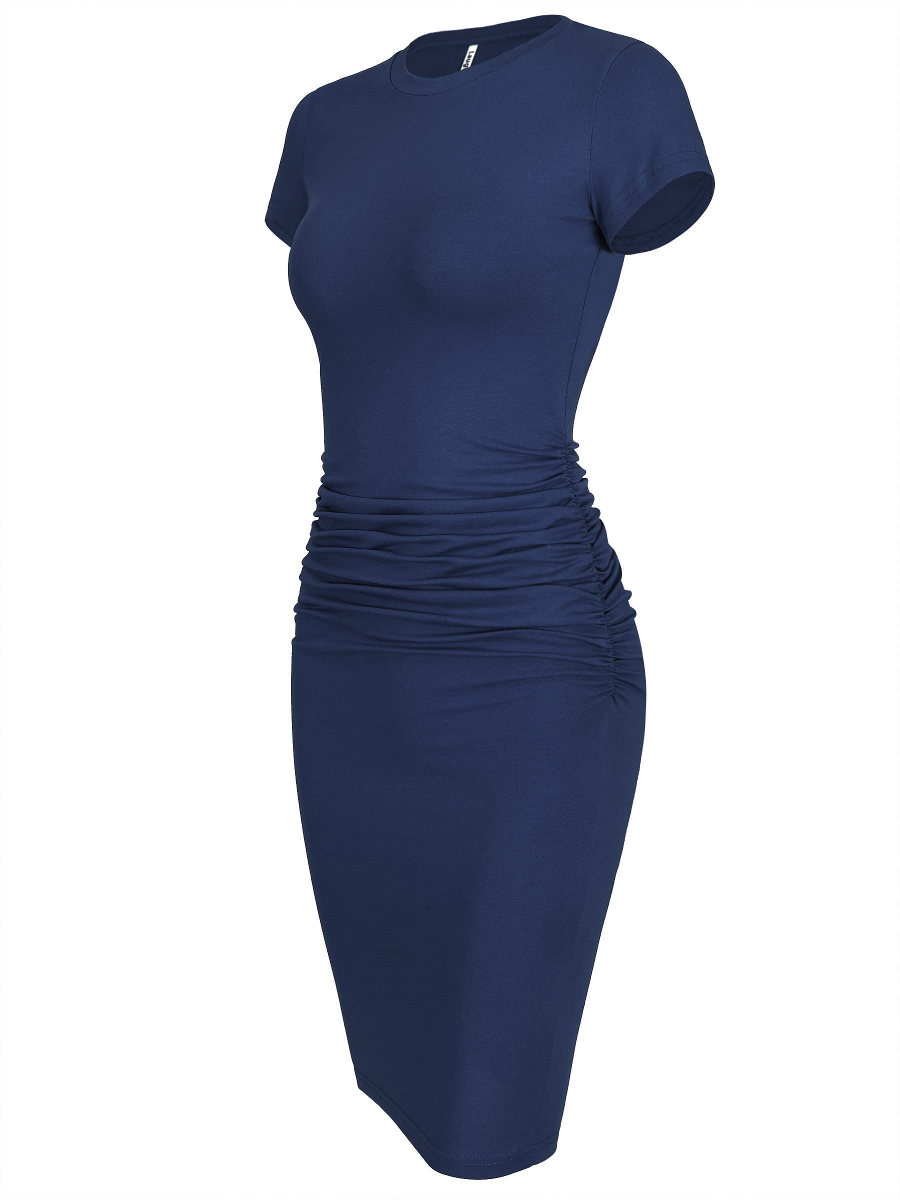 Laughido Women's Short Sleeve Ruched Bodycon Sundress - Knee Length T-Shirt Dress for Summer 2025 | Trendy Casual Outfit for Beach, Party & Date Night