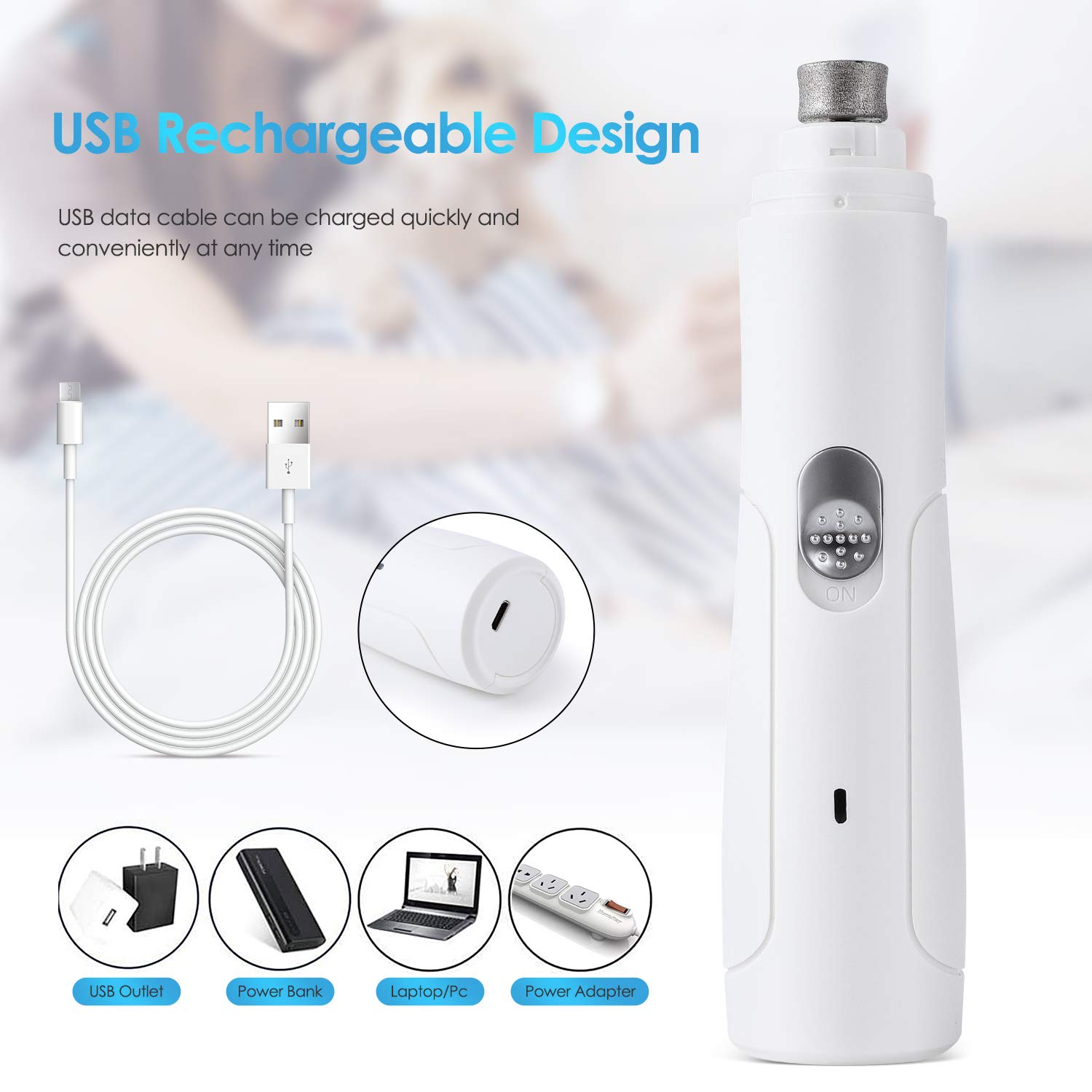 UniQu Dog Nail Grinder - 2-Speed Rechargeable Electric Pet Nail Trimmer with Low Noise, Grooming & Smoothing for Small to Medium Dogs & Cats - Perfect for Home Grooming & Pet Care