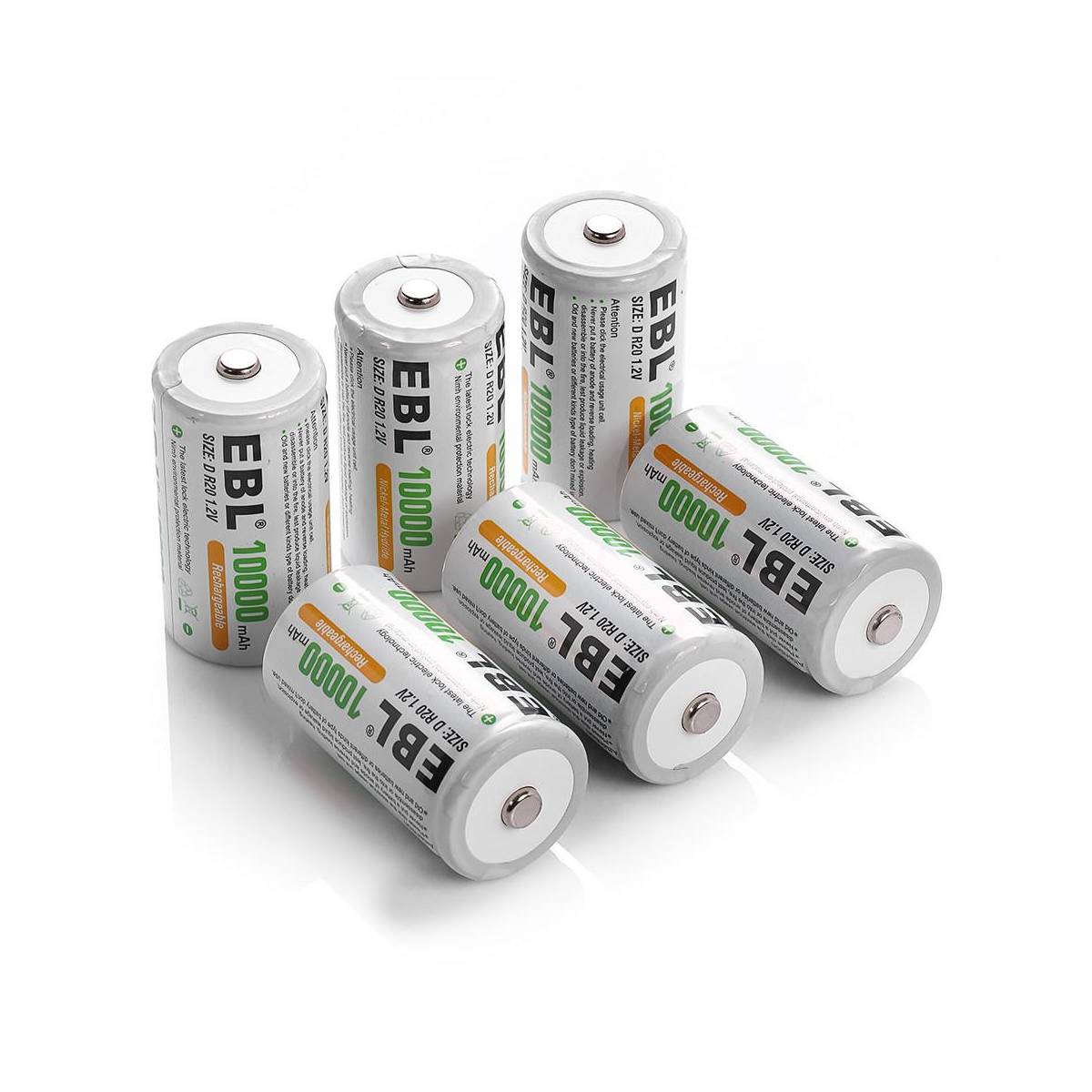 EBL D Size Rechargeable Batteries 10000mAh High Capacity - Long Lasting Power for Flashlights, Toys, Radios & Emergency Devices