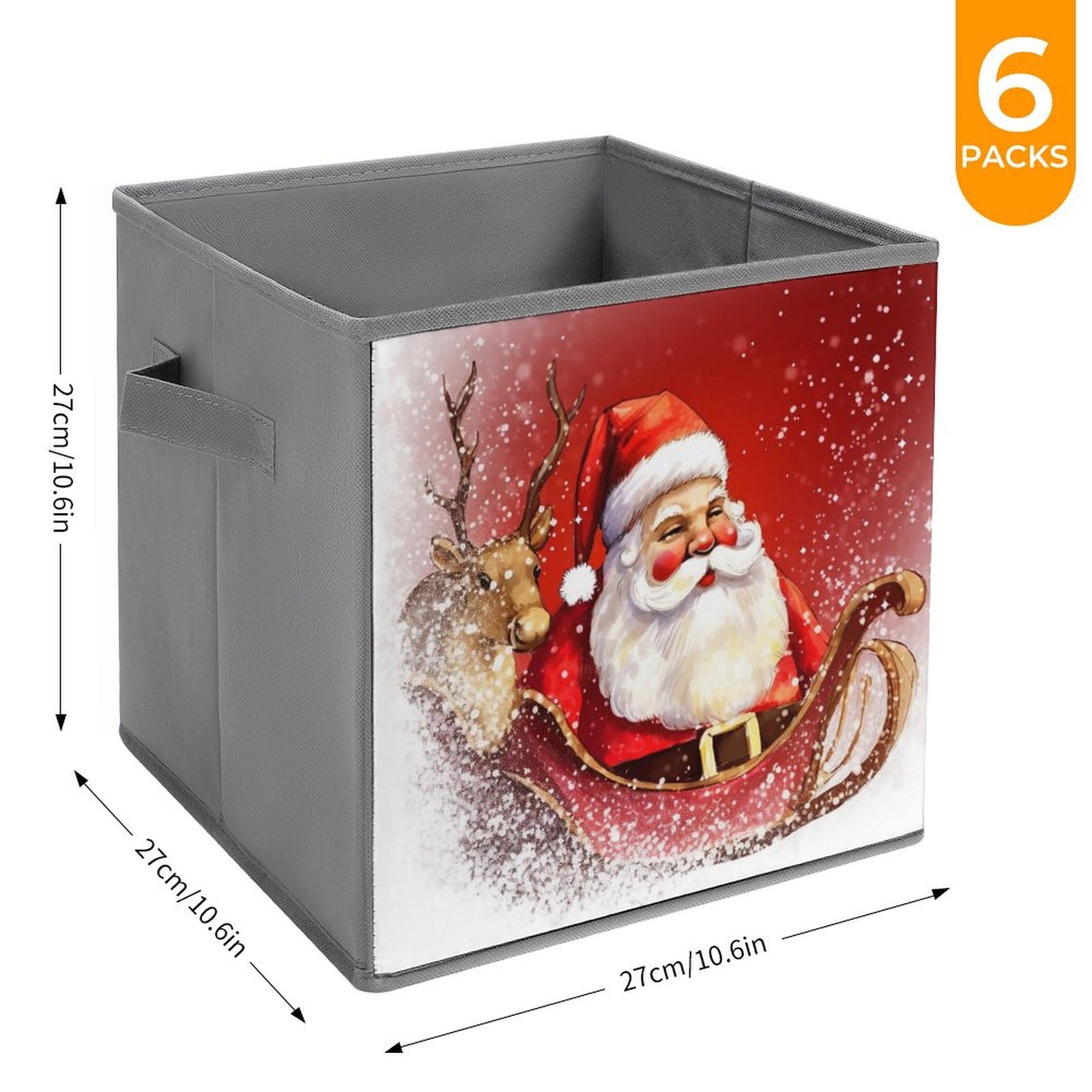 6-Piece Collapsible Christmas Santa Claus Printed Storage Bins with Handles - Foldable Organizing Baskets for Shelves, Closet & Home Organization | Holiday Decor Storage, Toy Organizer, Household Essentials