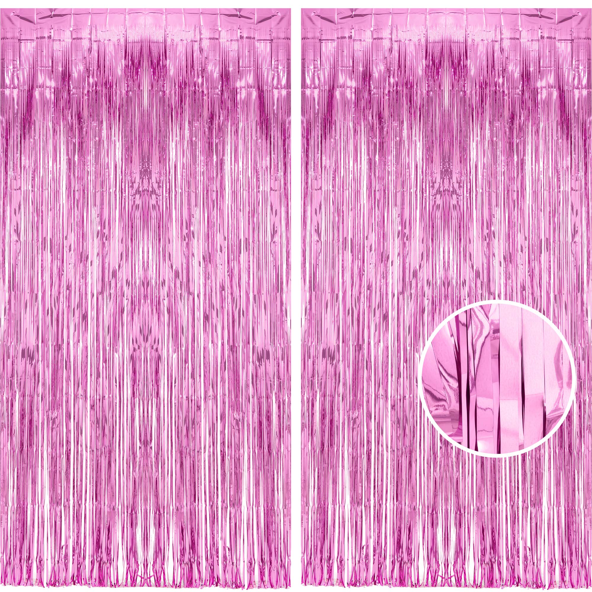 Pink Glitter Foil Fringe Curtain - Metallic Tinsel Party Decor for Christmas, Birthday, New Year, Wedding & Bachelorette | Photo Booth Backdrop & Celebration Decoration | Perfect for Home, Office & Event Venue Decorating