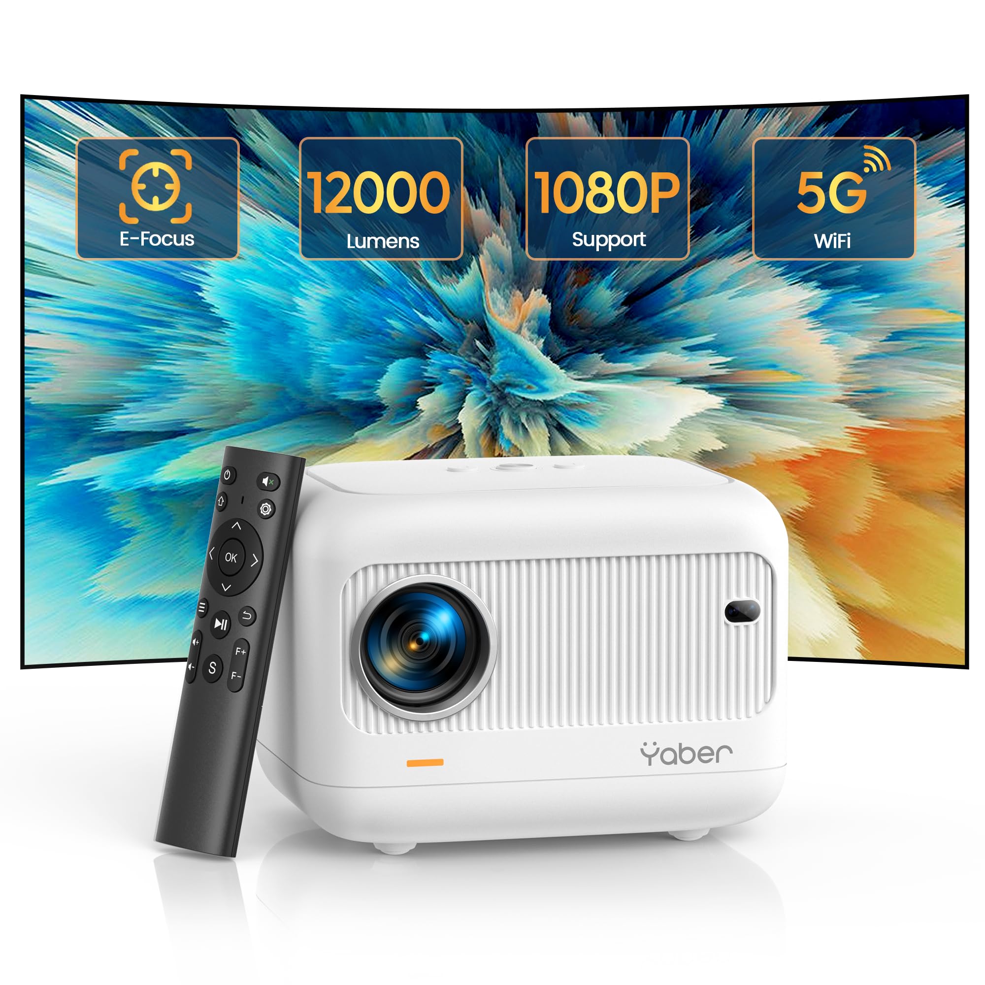 YABER 1080P Mini Projector with 5G WiFi & Bluetooth 5.2, Portable Outdoor Movie Projector with ±40° Keystone Correction - Compatible with Smartphone, TV Stick, Laptop, PS5 for Home Theater, Camping & Backyard Movie Nights