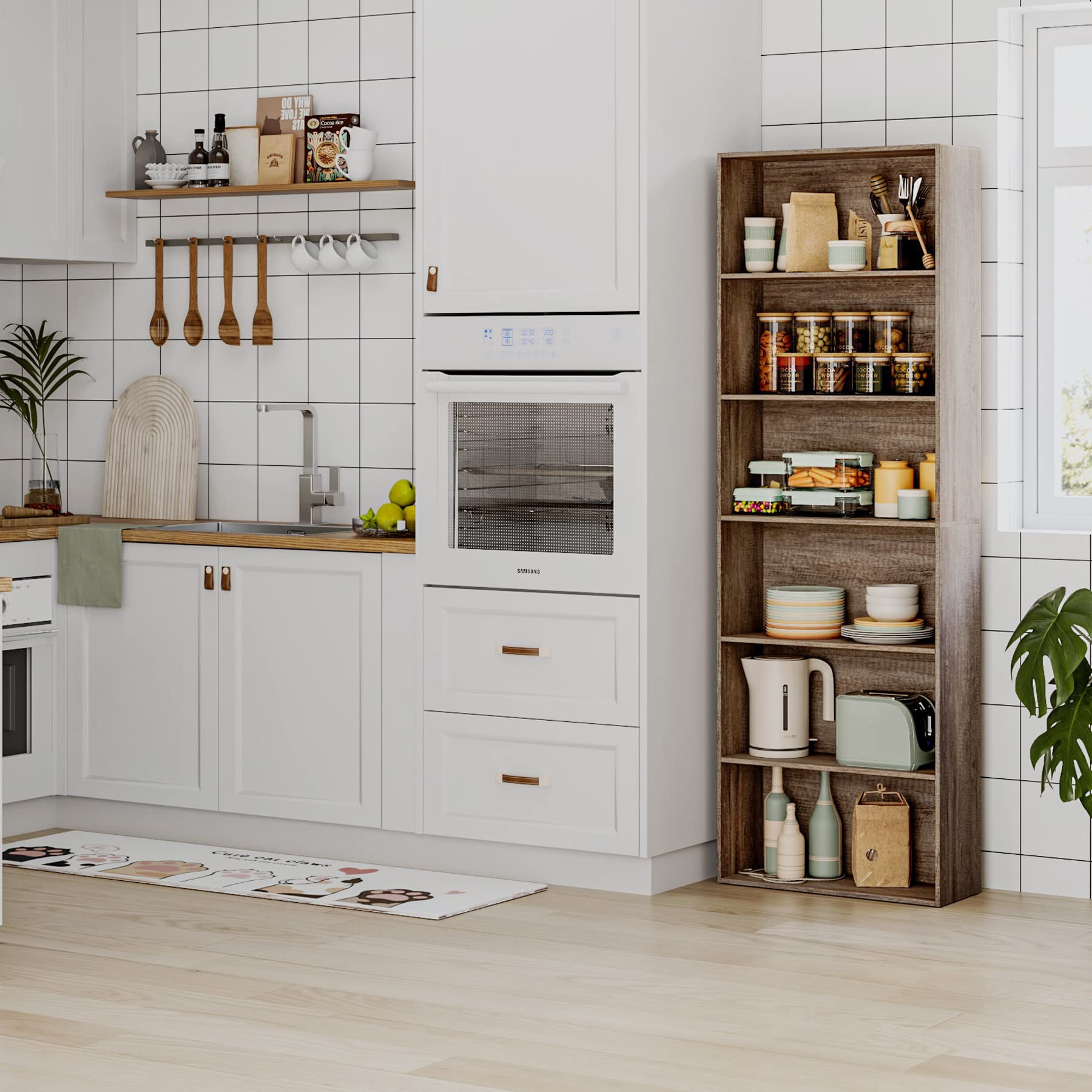 FOTOSOK 6-Tier Open Bookcase & Bookshelf - Freestanding Display Storage Shelf for Bedroom, Living Room & Office - Solid Oak Wood Shelving Unit - Perfect for Home Decor, Book Storage & Display Organizer
