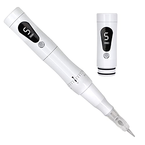 Professional Cordless Permanent Makeup Machine Kit - 5 Adjustable Speed Levels with Spare Battery for PMU Eyebrows, Eyeliner & Lip Tattooing (White) | Perfect for Home Use & Professional Tattoo Artists