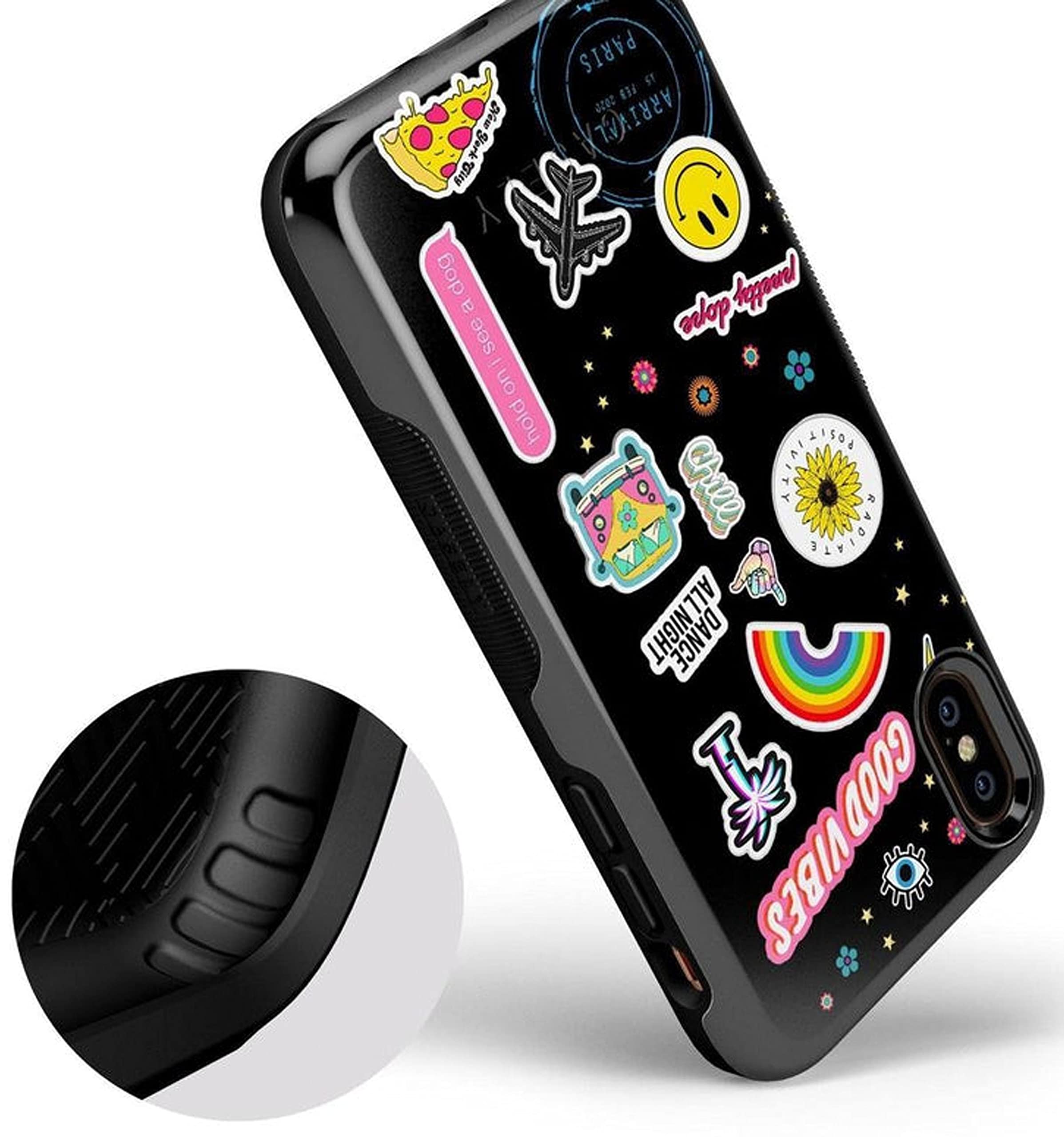 Casely iPhone X/XS Floral Phone Case with Stuck on U Festival Stickers - Trendy Protective Cover for Women, Girls | Perfect for Daily Use, Travel & Special Occasions