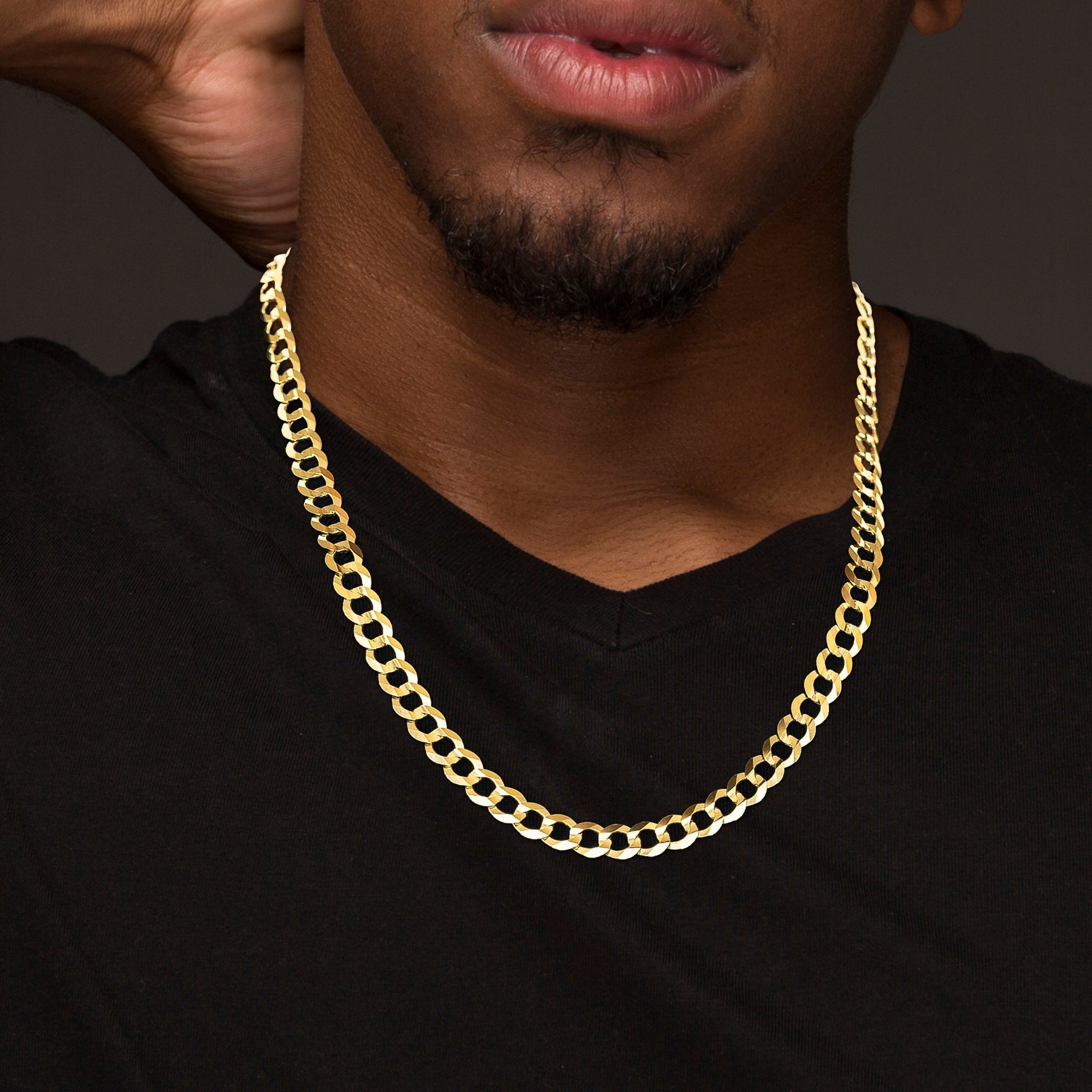 14K Solid Gold Cuban Curb Chain Necklace for Men - 7MM Thick, 22 Inches Length - Durable & Stylish Hip Hop Jewelry for Gifts, Parties & Everyday Wear