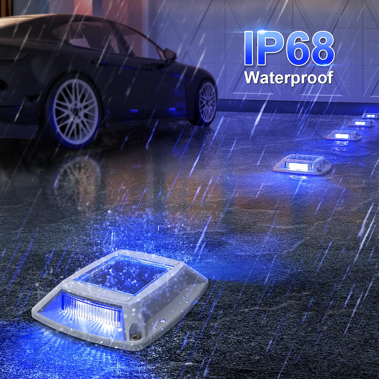 16 Pack Solar Driveway Lights - IP68 Waterproof Solar Powered LED Dock Lights for Driveway, Pathway, Walkway, Sidewalk, Garden, Yard, Stairs & Marine Use (Blue) - Perfect for Outdoor Landscape Lighting & Nighttime Safety