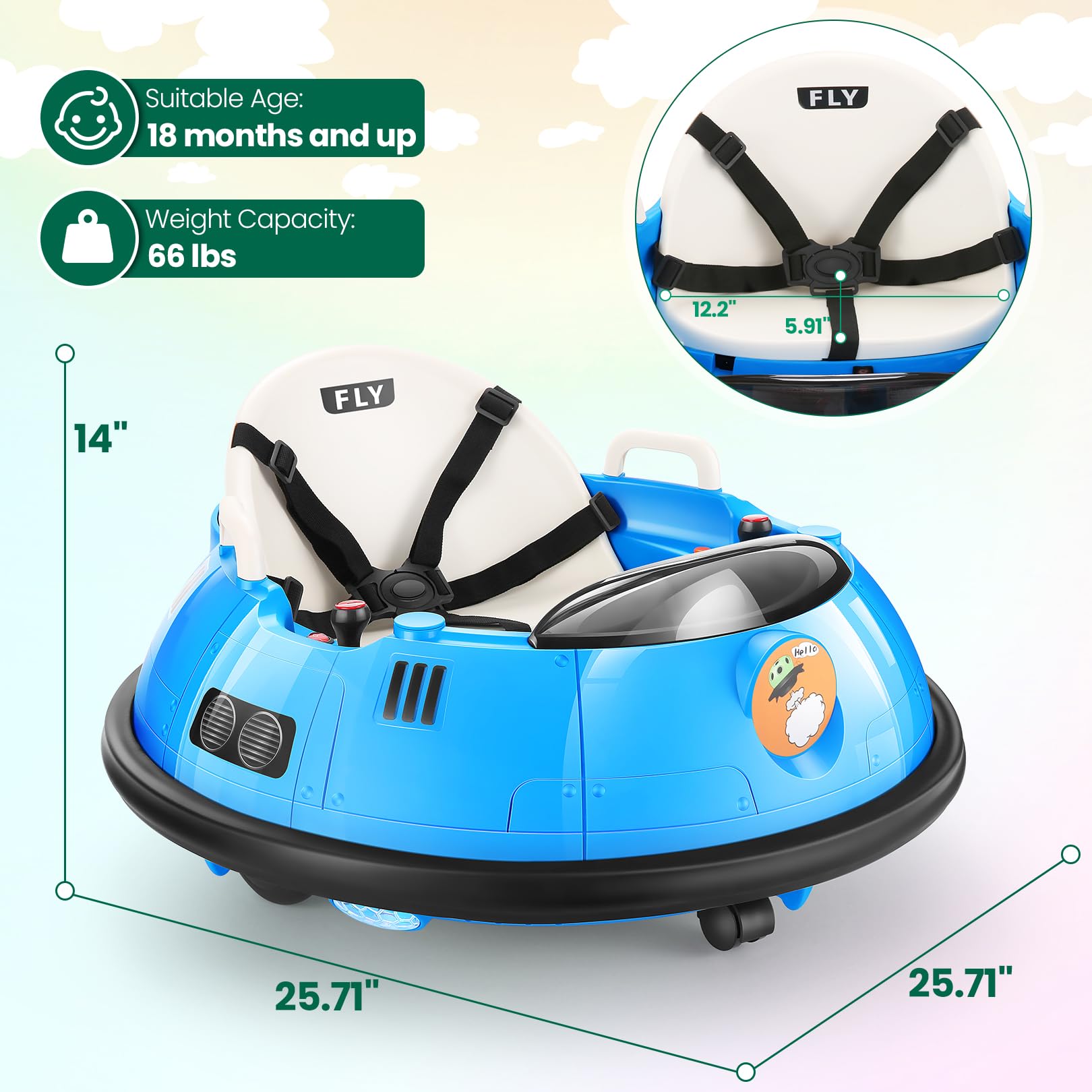 Hikole Electric Bumper Car for Kids - Remote Control Ride-On Toy with Flashing LED Lights, 360° Spin & Safety Belt | Perfect Birthday Gift for Boys & Girls (Blue) | Indoor/Outdoor Play, Backyard Fun, Birthday Parties & Family Entertainment