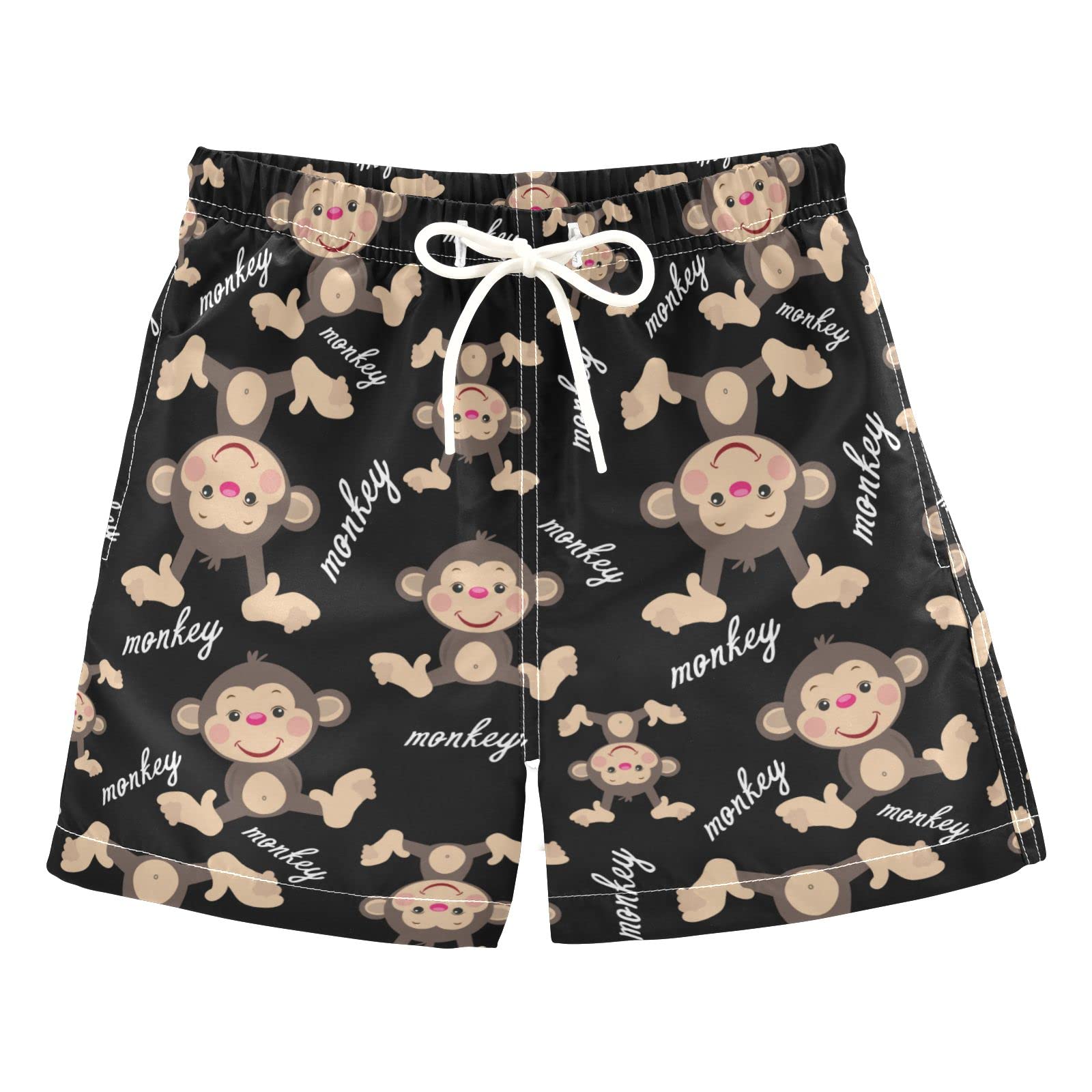 AMICHIC Boys Quick Dry Swim Trunks with Monkey Pattern - Adjustable Waist Mesh Lining Beach Shorts for Swimming, Surfing & Summer Vacation