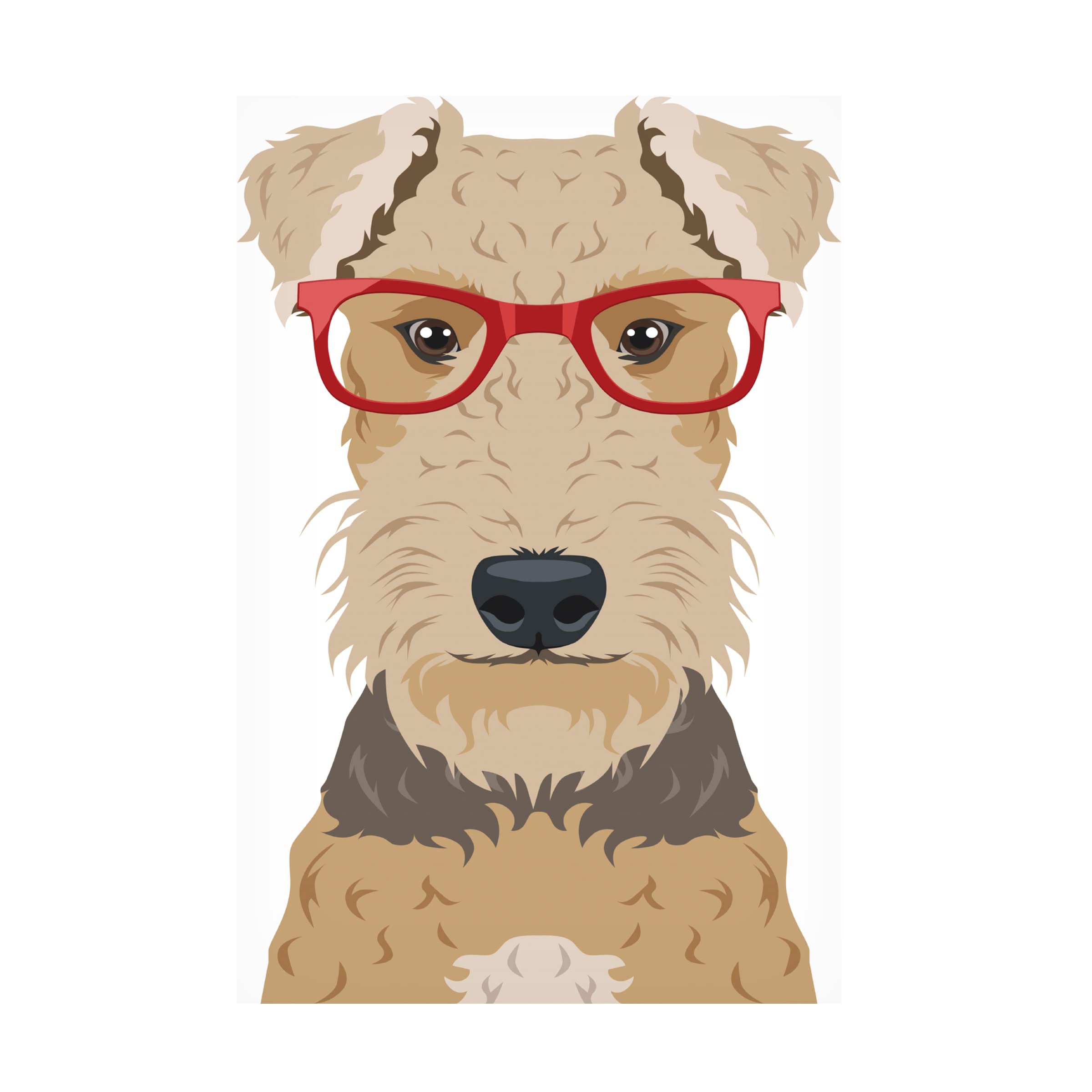 Trademark Fine Art 'Airedale Terrier Wearing Hipster Glasses' Canvas Wall Art Print - Funny Dog Portrait Decor for Living Room, Bedroom & Office