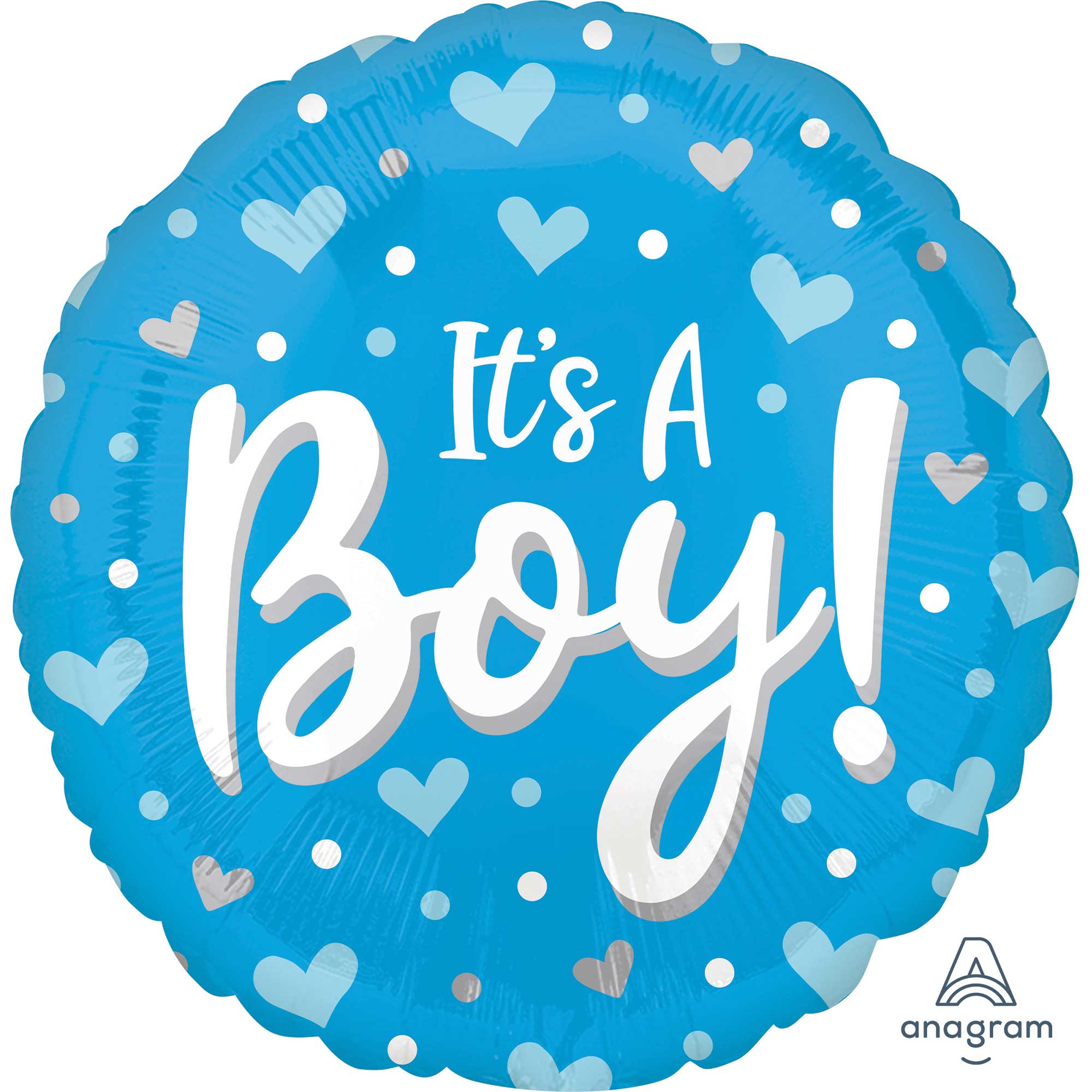 45cm Standard HX It's A Boy Hearts & Dots Balloon - Gender Reveal Party Decorations, Baby Shower Decor, Newborn Celebration Balloons