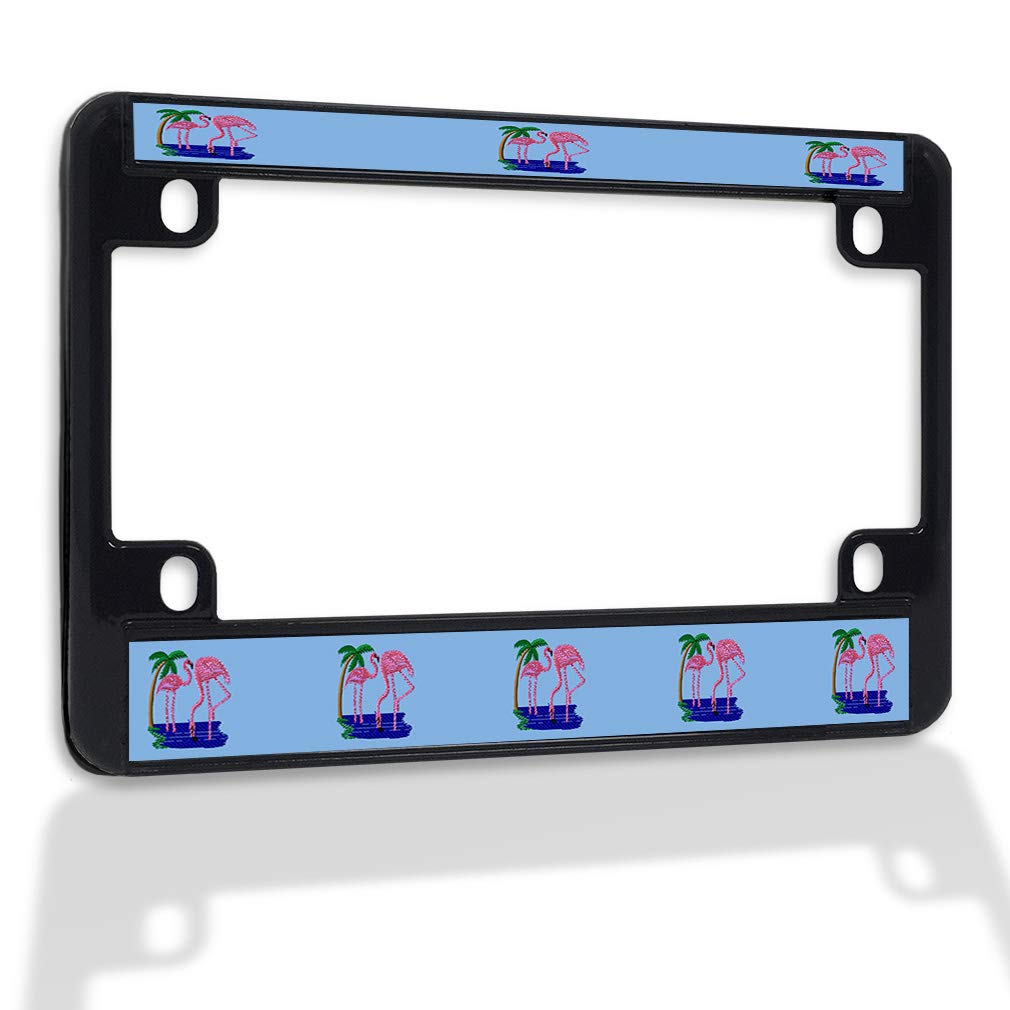 Premium Metal Insert Bike License Plate Frame with Flamingo Design - Weatherproof Motorcycle Accessories (Black, 4 Holes, Solid Insert) - Perfect for Motorcycle Enthusiasts & Custom Bike Builders