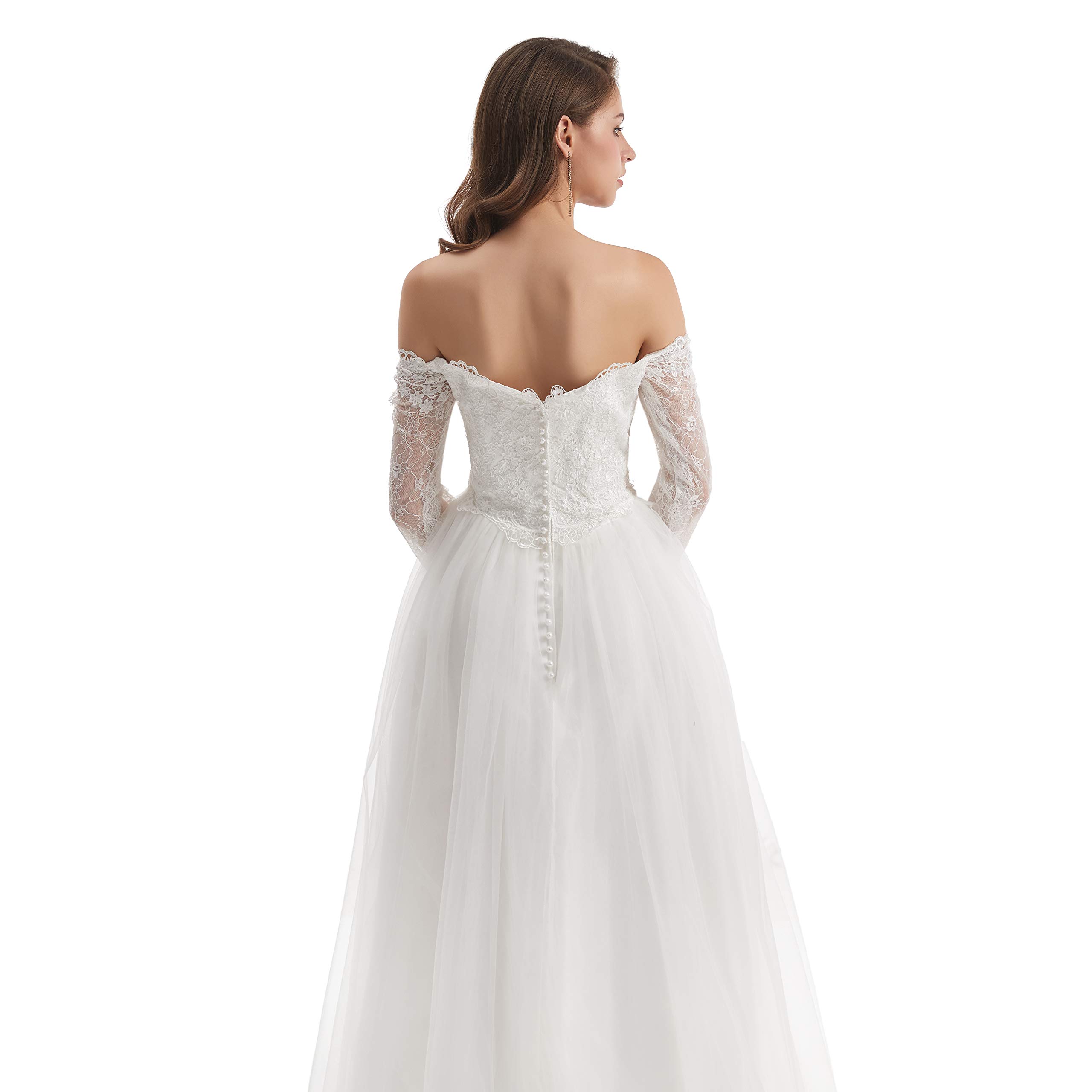 Elegant Datangep Women's Off-Shoulder Lace A-Line Wedding Dress with Beading - Perfect for Beach Brides, Boho Chic Ceremonies & Romantic Photoshoots