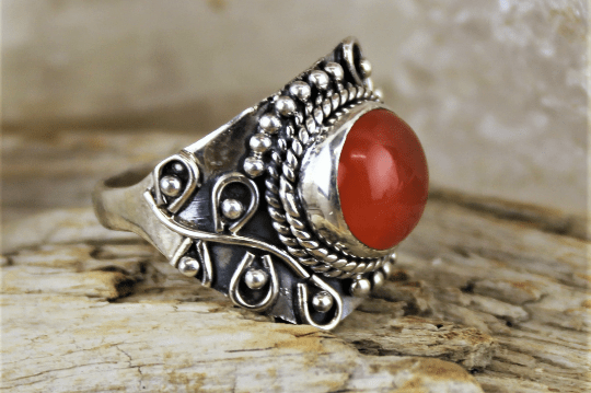 Natural Carnelian Gemstone Ring for Women - Size 8 Adjustable Sterling Silver Band - Perfect for Healing, Meditation & Spiritual Jewelry Gifts