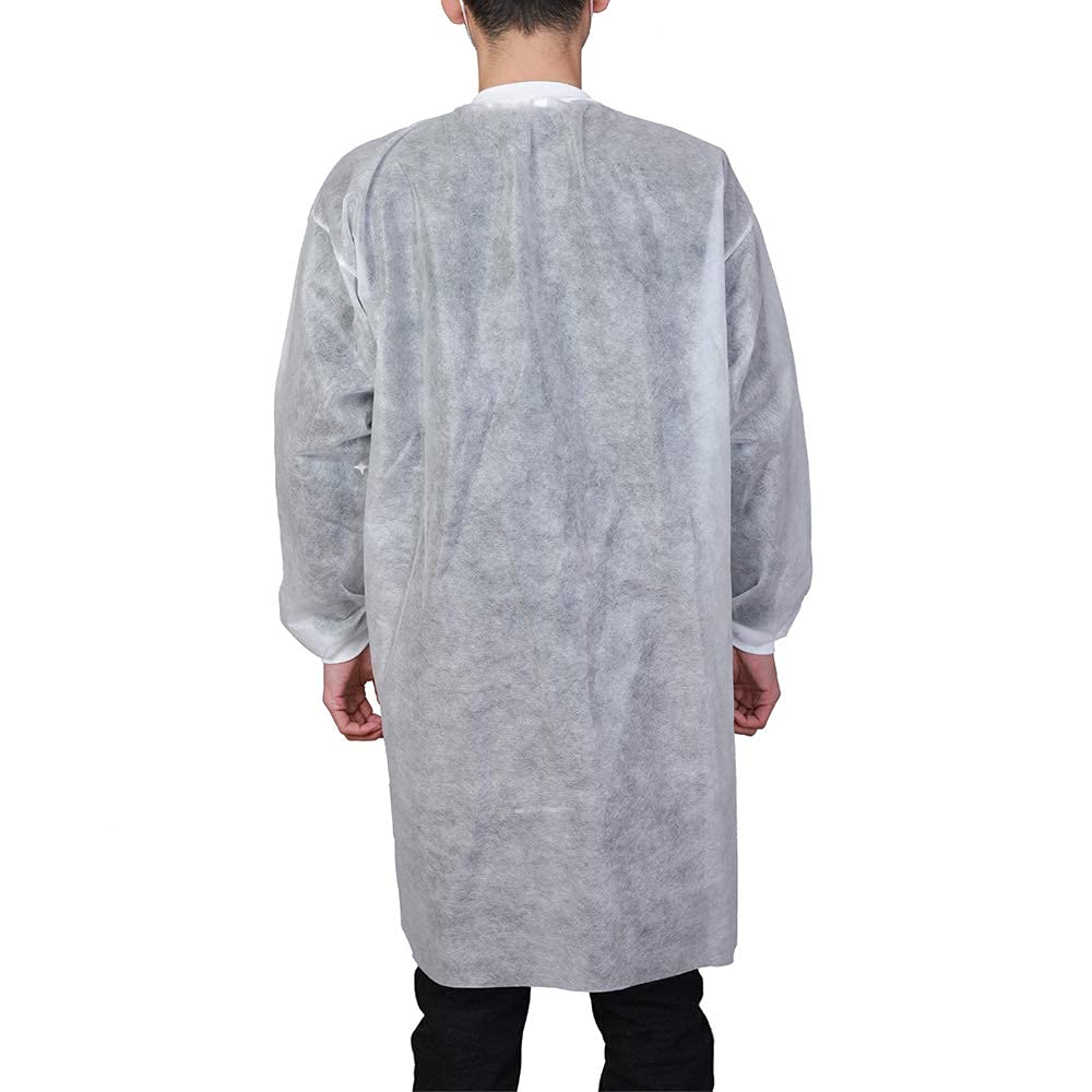 Disposable Lab Coats for Adults with Pockets - Case of 50, White with Knitted Collar & Cuffs (Sizes Small to XX-Large) - Perfect for Medical Labs, Hospitals, Research Facilities & Science Experiments