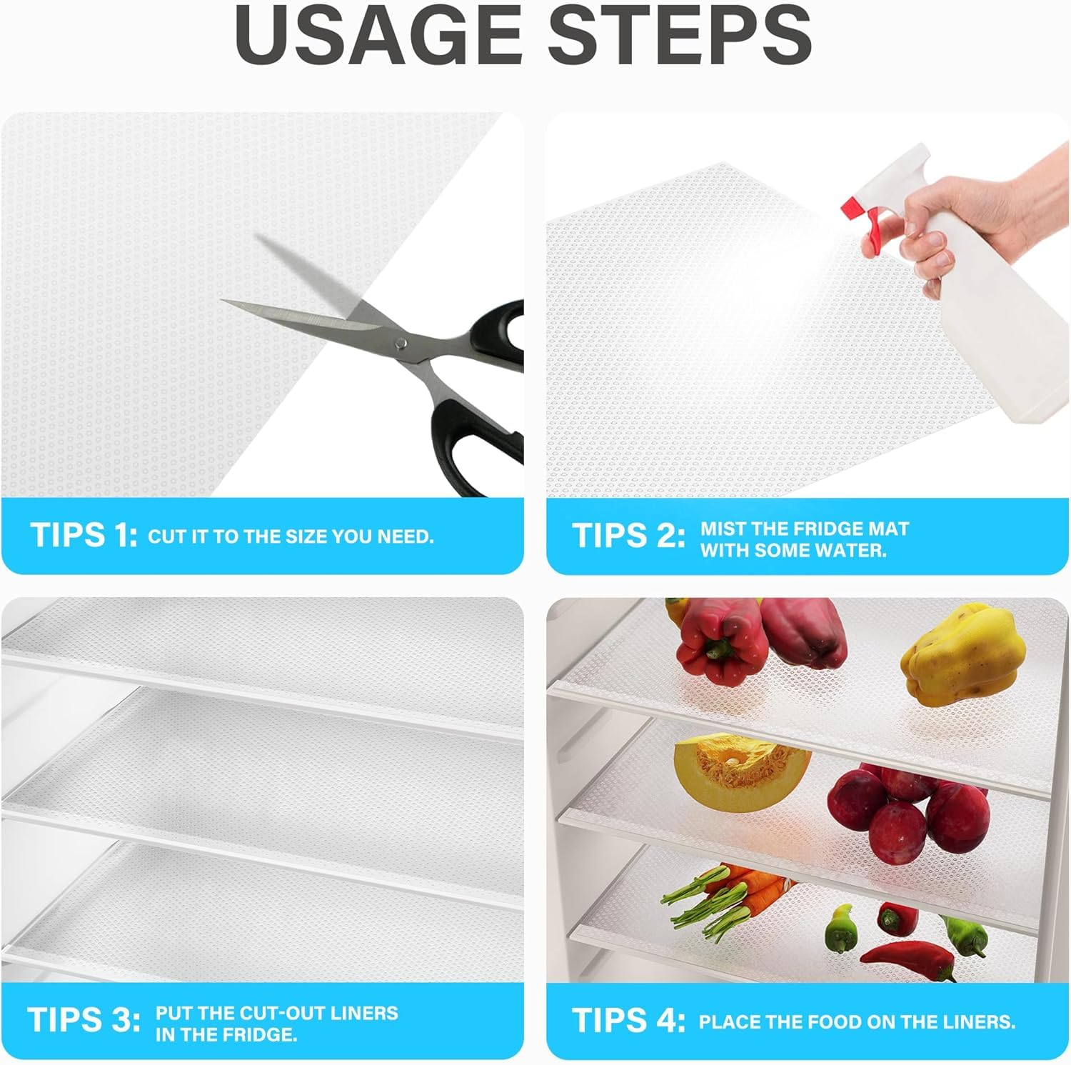 12 Pack Washable & Cuttable Refrigerator Mats - Non-Slip Fridge Liners for Glass Shelves, Cabinets & Drawers | Kitchen Organization Accessories | Perfect for Food Storage & Spill Protection