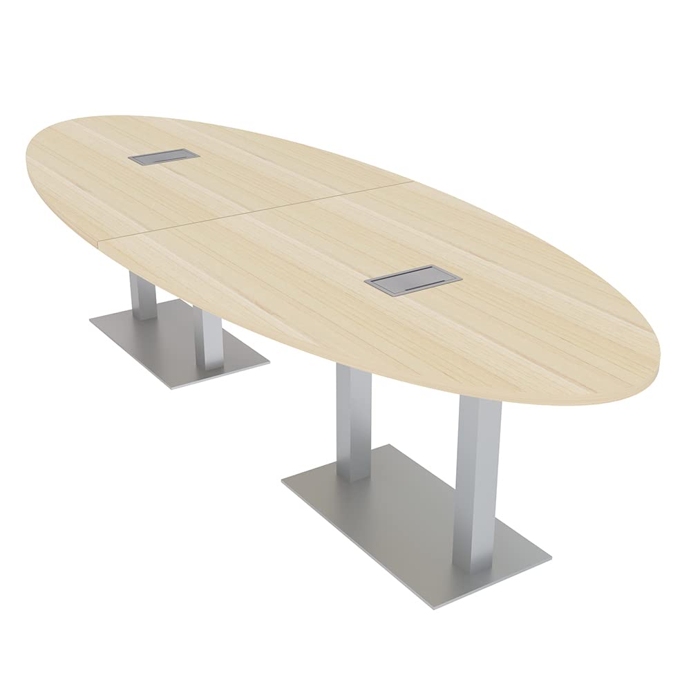 10-Person Conference Table with Power & Data Ports | 12-Foot Modular Oval Meeting Table - Harmony Series in Maple Finish | Perfect for Boardrooms, Team Meetings & Collaborative Workspaces
