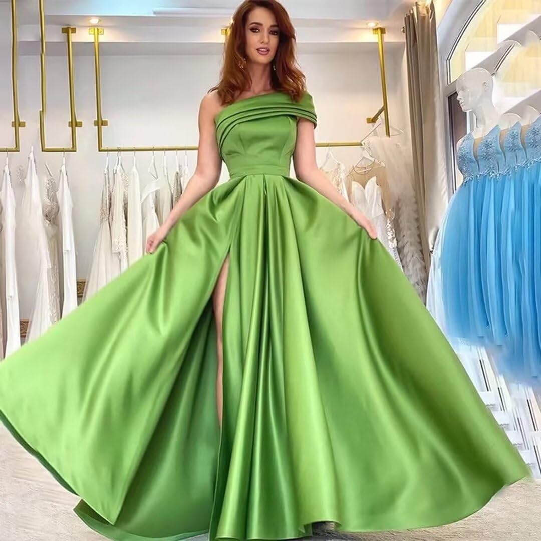 Elegant A-Line Satin Prom Dress for Women - Off Shoulder One-Shoulder Formal Gown, Sleeveless Long Evening Dress for Homecoming, Wedding, Party & Special Occasions