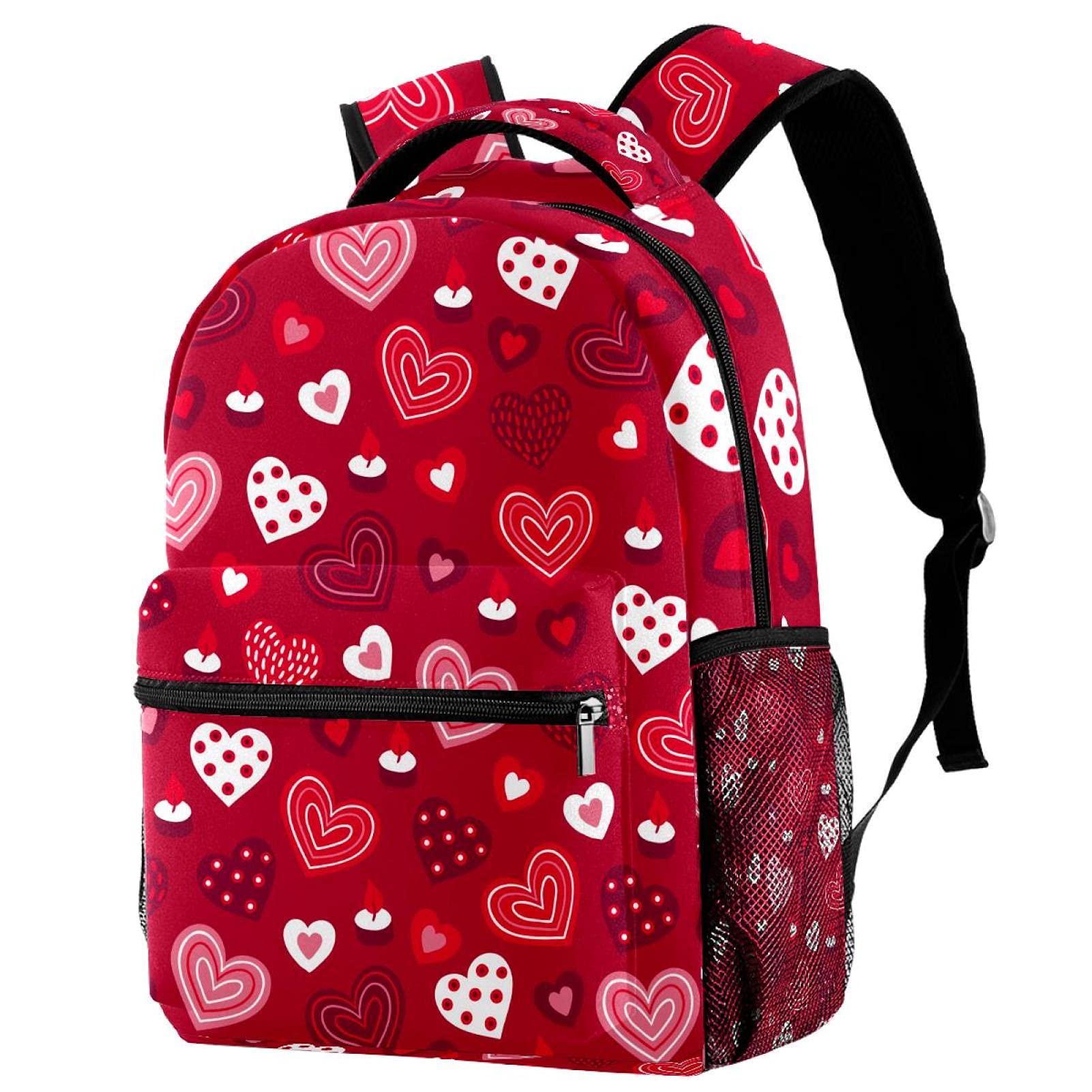 Stylish Red Heart & Candles Print Casual Backpack for Teens - Unisex School Bag for Boys & Girls, Durable Shoulder Bag for Men & Women - Perfect for School, Travel & Everyday Use