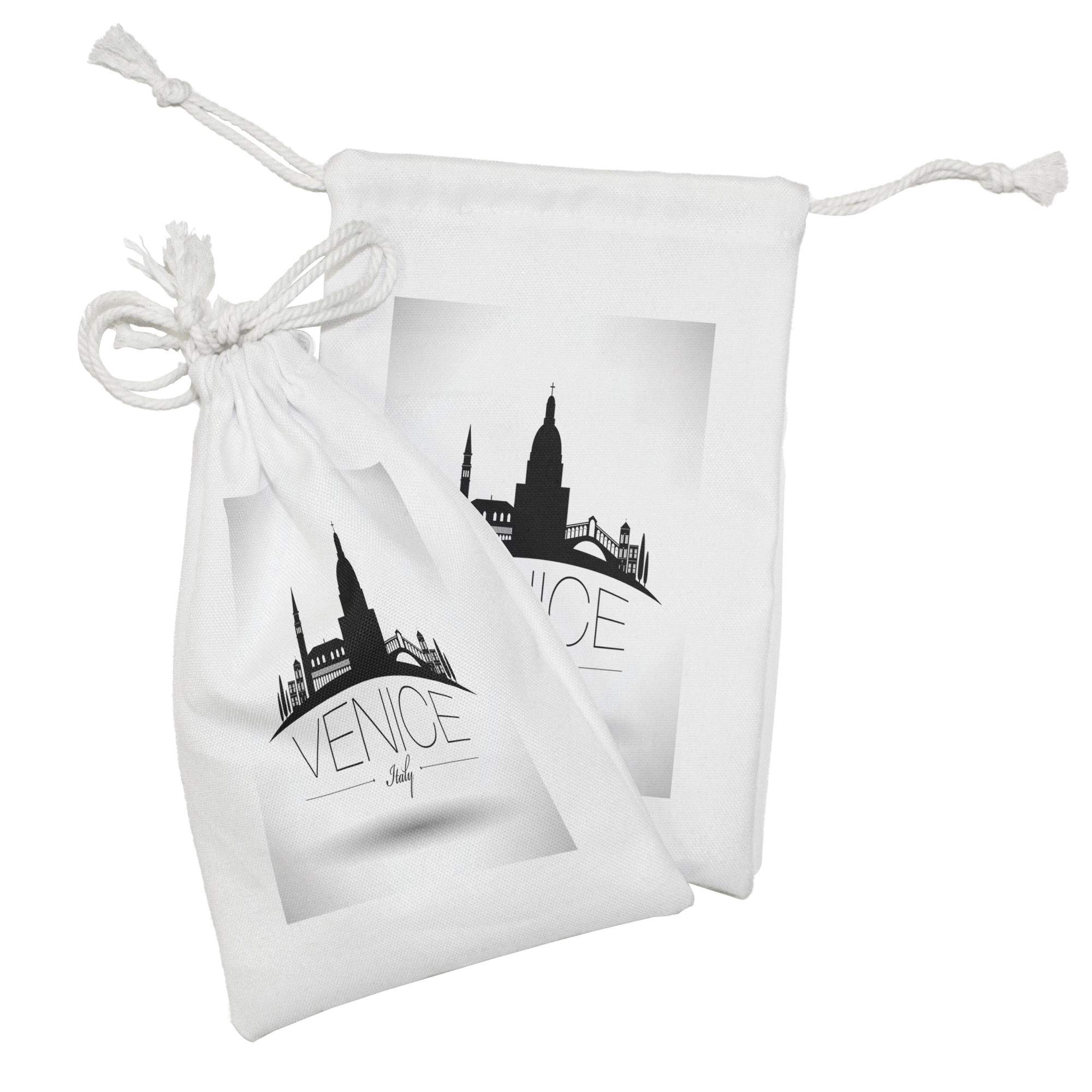 Ambesonne Venice Fabric Pouch Set of 2 - Monochrome Italian Skyline Design Drawstring Bags (9