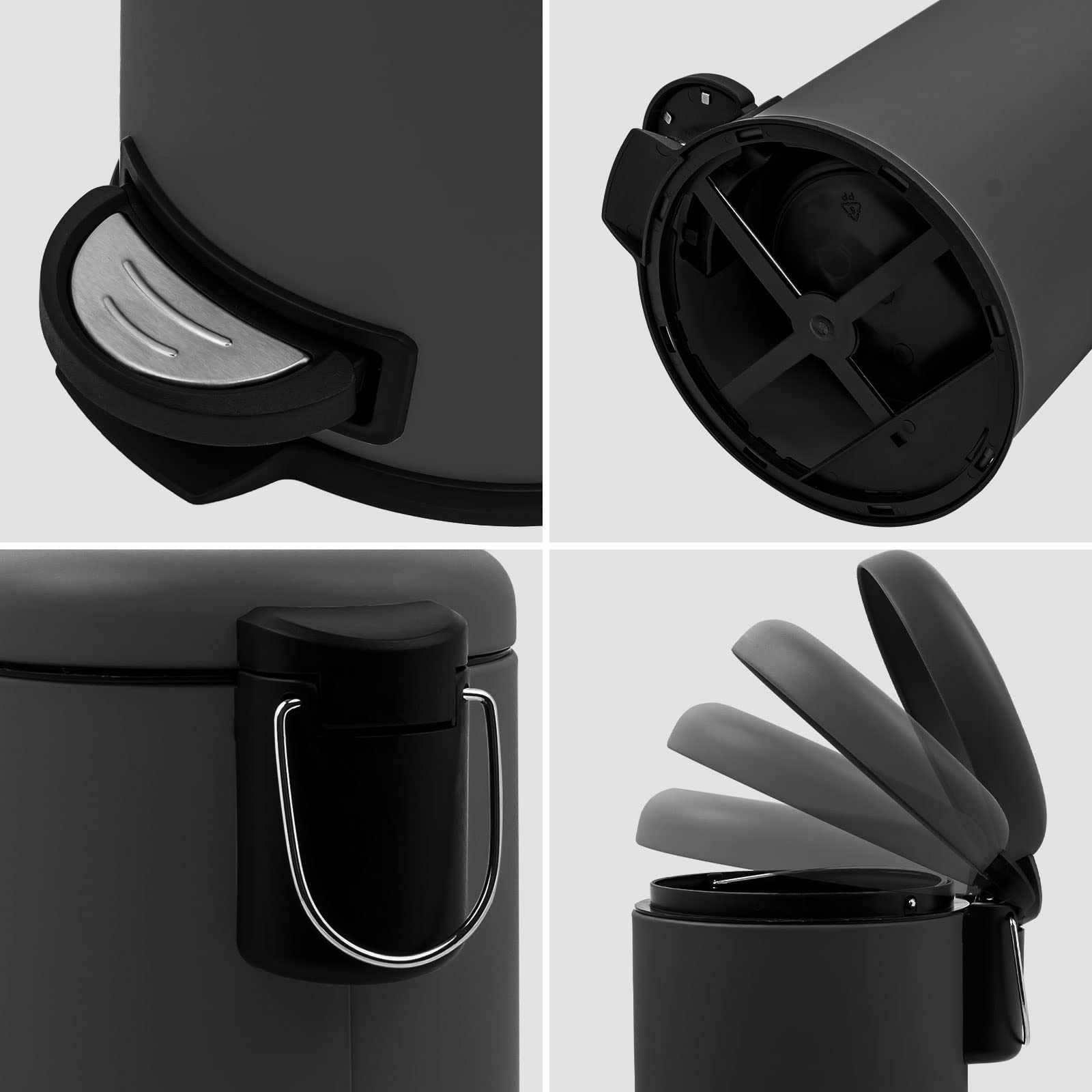 Small Foot Pedal Trash Can 0.8 Gallon - Soft Close Lid Stainless Steel Bathroom Waste Bin with Removable Inner Basket - Perfect for Vanity, Bedroom, Office & Kitchen Use