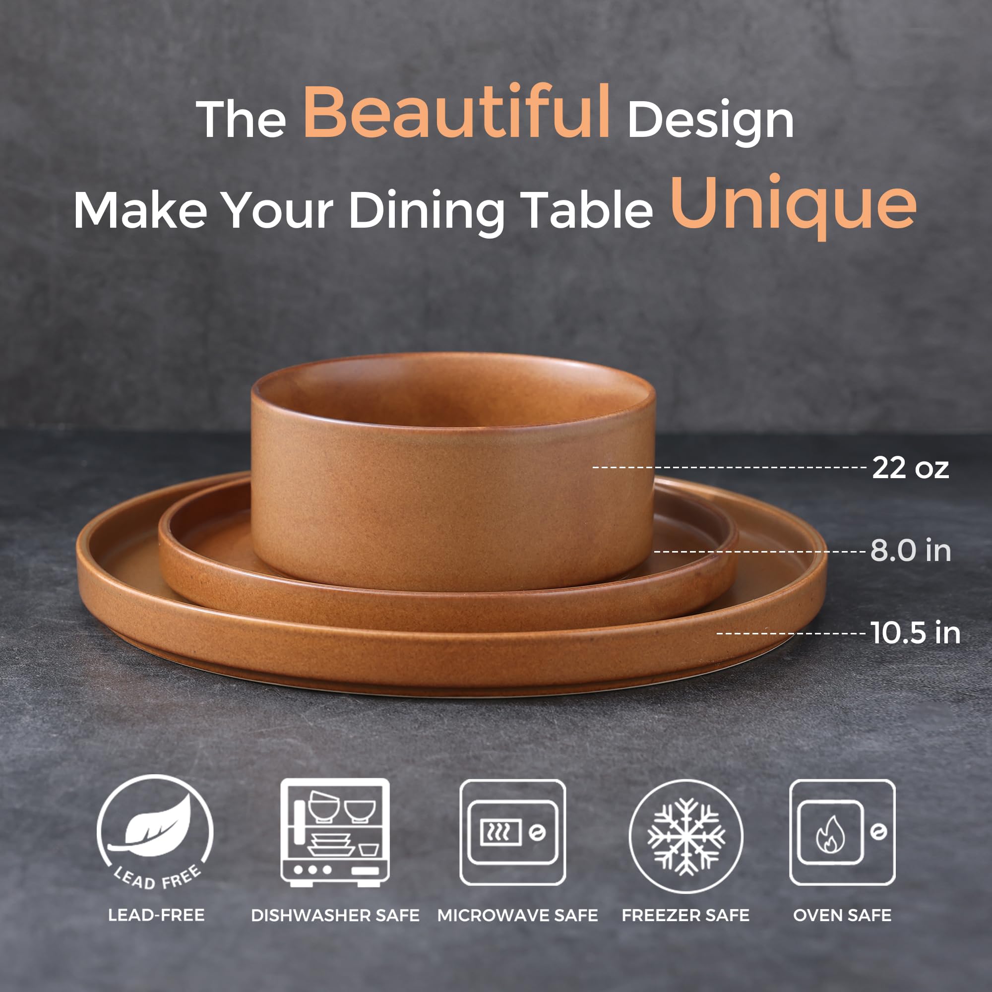 LERATIO 16-Piece Ceramic Dinnerware Set for 6, Durable Stoneware Plates & Bowls - Chip & Crack Resistant, Oven/Dishwasher/Microwave Safe - Perfect for Family Dining, Dinner Parties & Restaurant Use