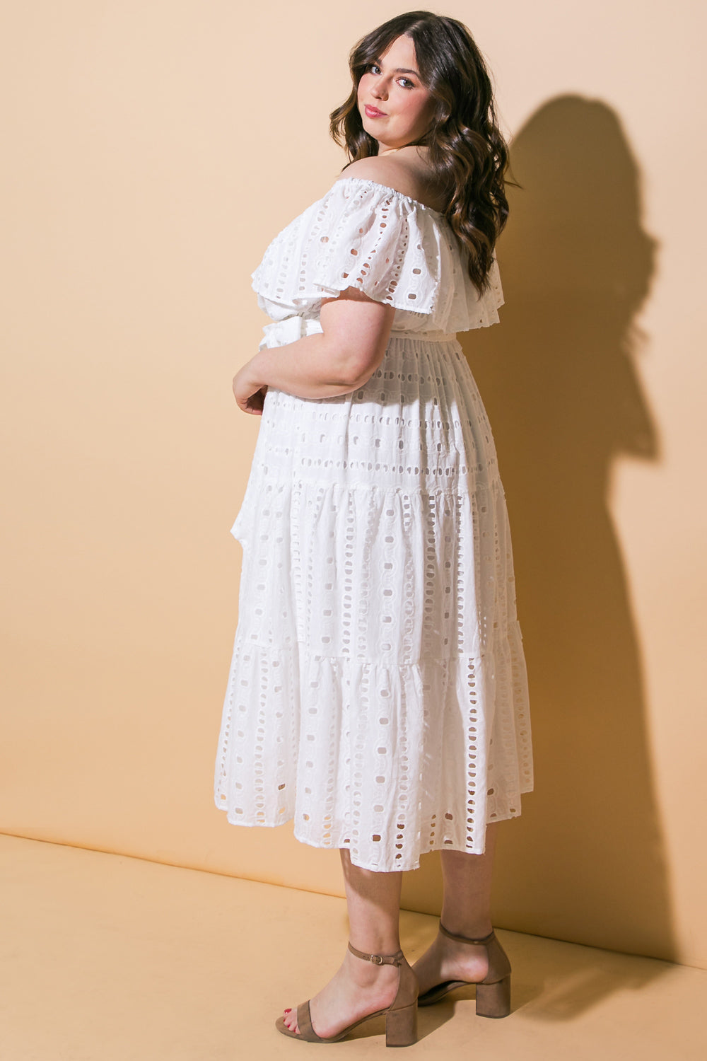 Breathable Eyelet Midi Dress for Women - Summer Floral Boho Dress with Short Sleeves - Perfect for Beach, Vacation & Casual Outings