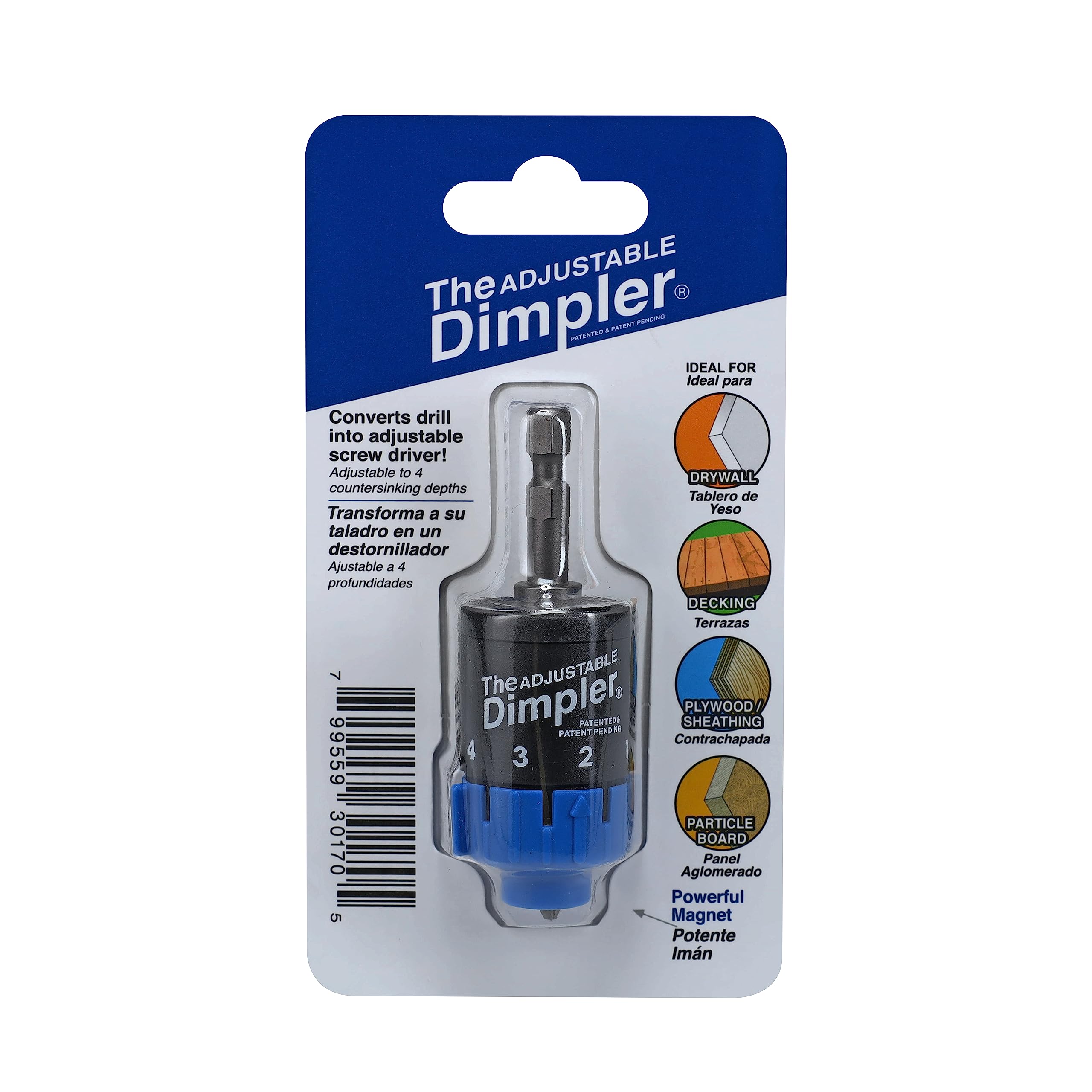 Adjustable DIMPLER® Drywall Bit - Magnetic Screw Holder for Electric & Impact Drills - Convert to Drywall & Deck Screw Gun - Ideal for Home Renovation & Construction Projects