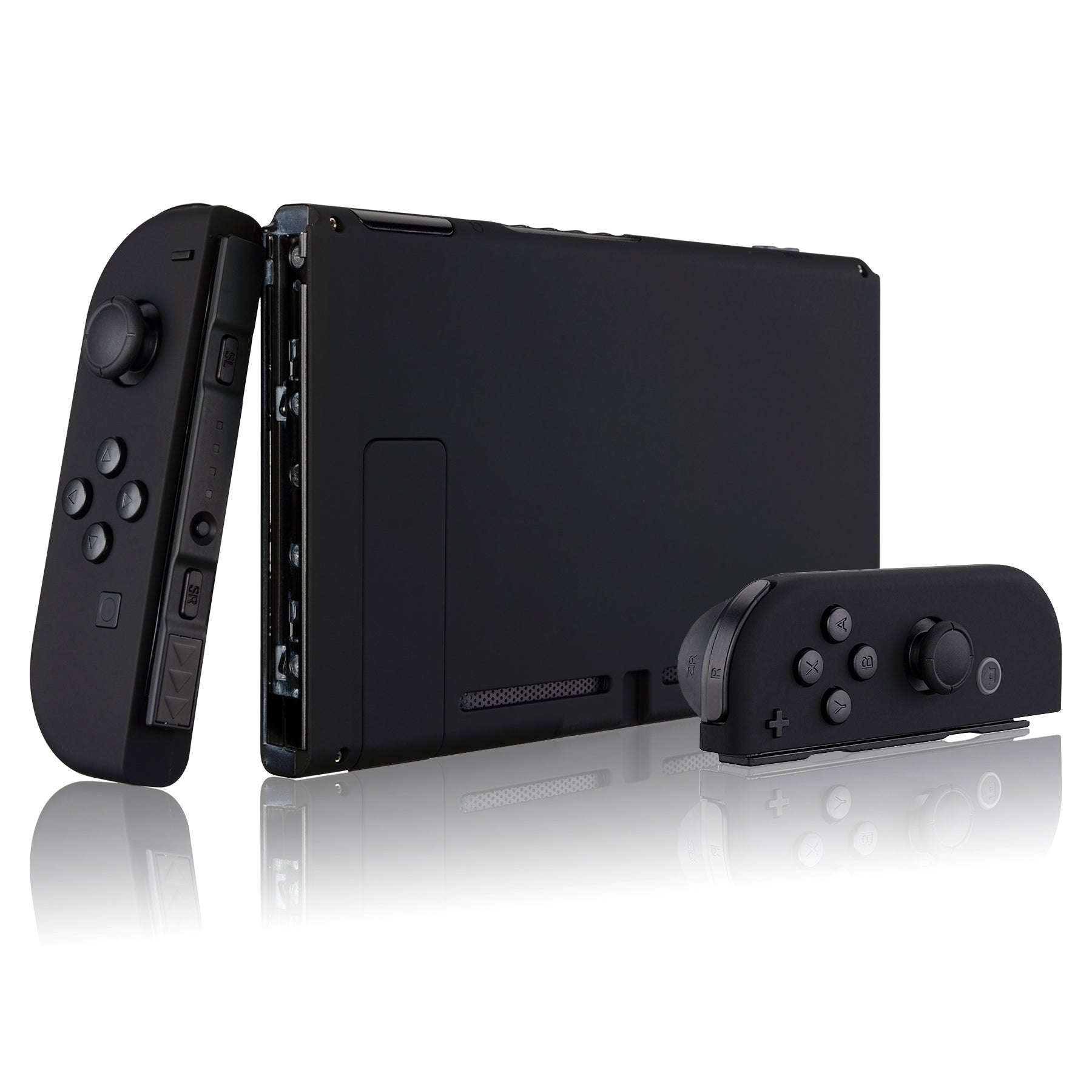 eXtremeRate Soft Touch Grip Back Cover Replacement Shell for Nintendo Switch Console & Joy-Con Controllers - Full Button Set, DIY Installation (Black, Model QP310) - Perfect for Gaming Comfort and Customization