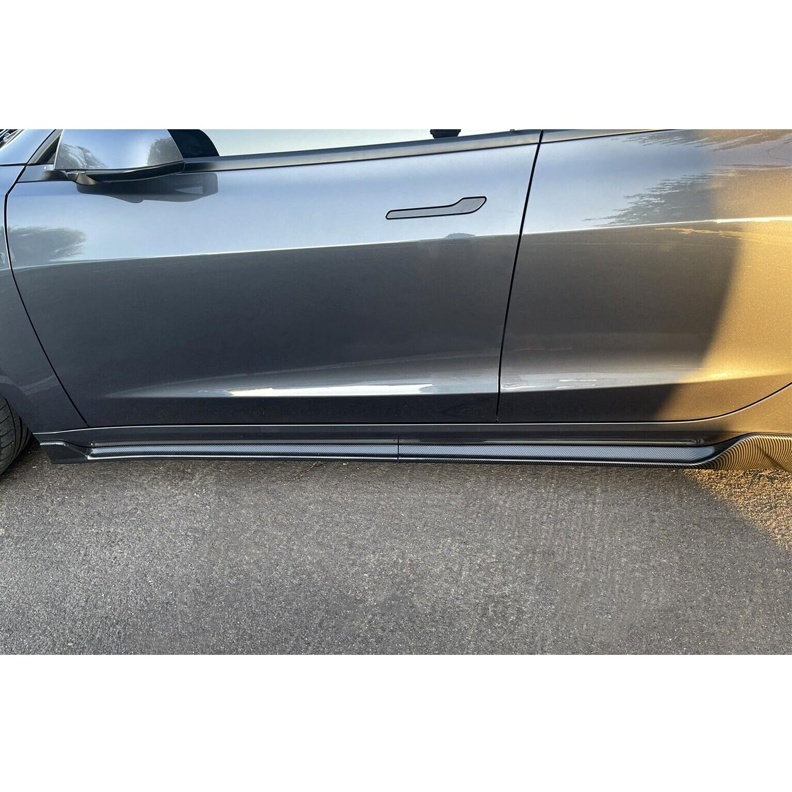 KUAFU Side Skirts for 2017-2023 Tesla Model 3 - ABS Carbon Fiber Style Rocker Panel Spoiler Extensions (4PCS) | Enhance Appearance & Aerodynamics | Perfect for Car Enthusiasts & Performance Upgrades