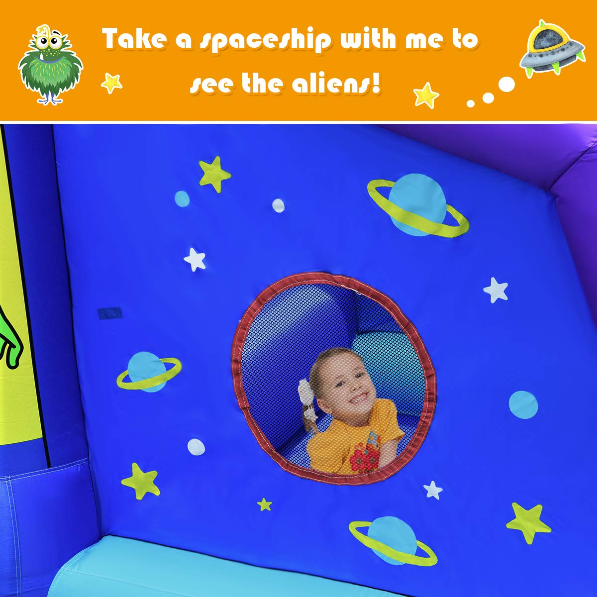 BOUNTECH Inflatable Bounce House for Kids - Alien Themed Bouncy Castle with Large Jumping Area | Indoor & Outdoor Play | Perfect for Birthday Parties, Backyard Fun, Christmas Gifts & Toddler Activities