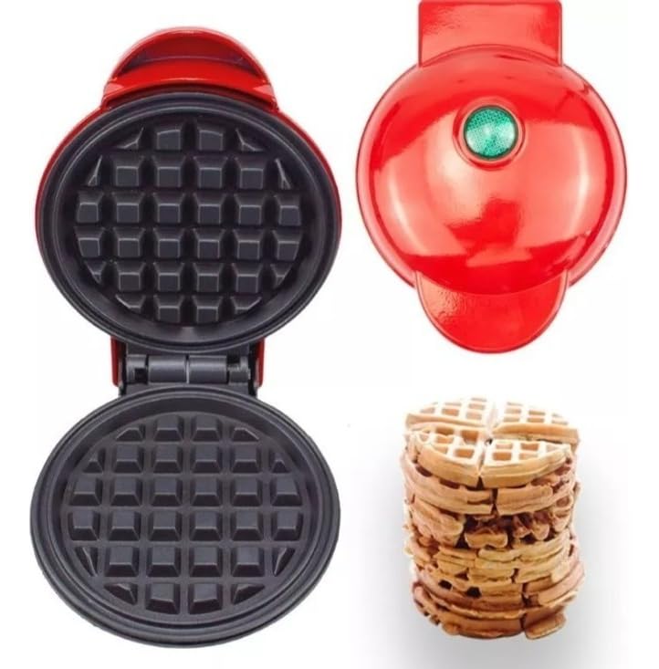 Premium Mini Bundt Cake Maker & Waffle Iron - 110V Round Waffleredonda-Red for Breakfast Donuts, Sweet Waffles - Perfect for Home, Cafe, and Brunch Parties