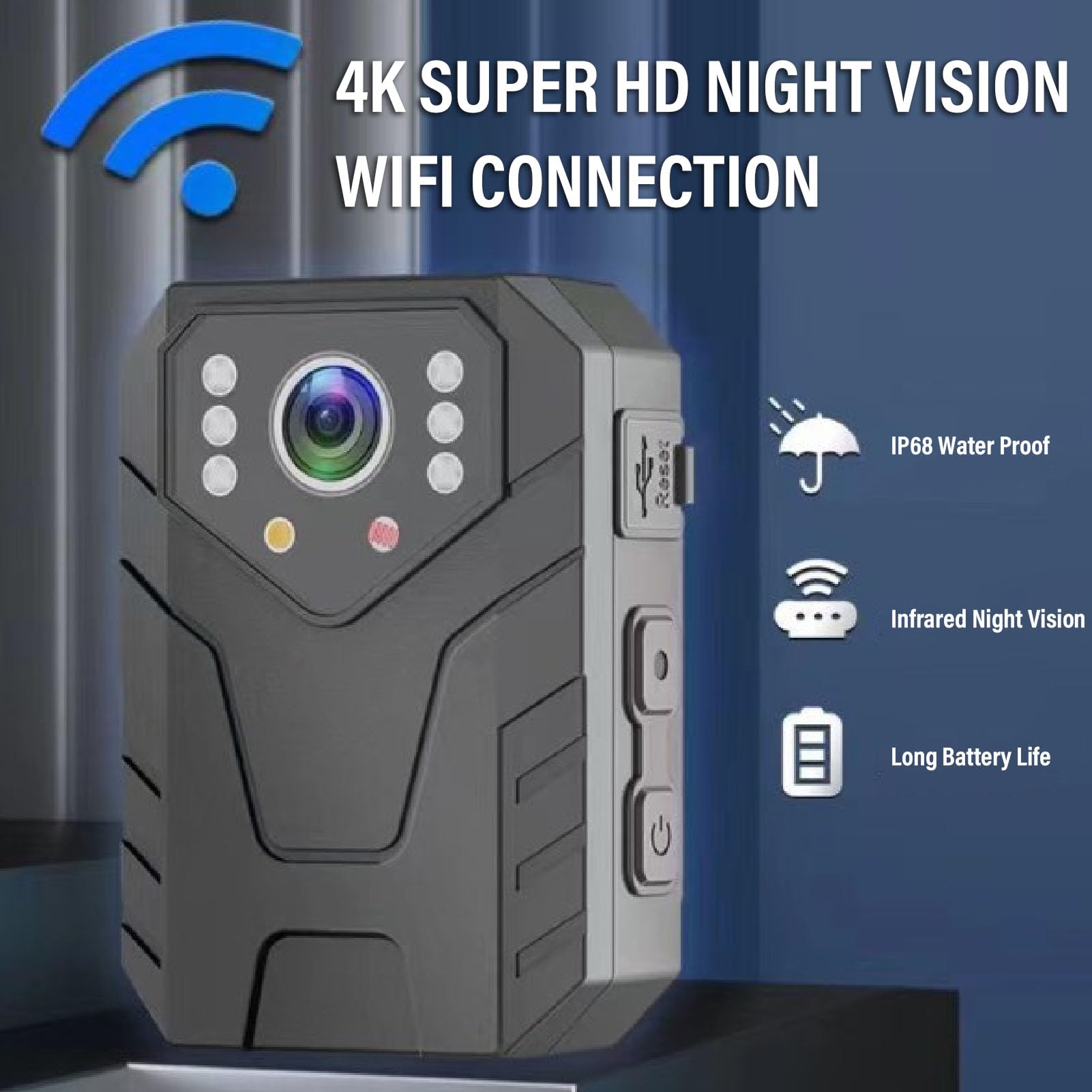 Diyeeni 4K WIFI Mini Action Camera - Waterproof IP68 Wearable Sports Camera with Infrared Night Vision, 48MP HD for Cycling, Outdoor Adventures & Night Recording
