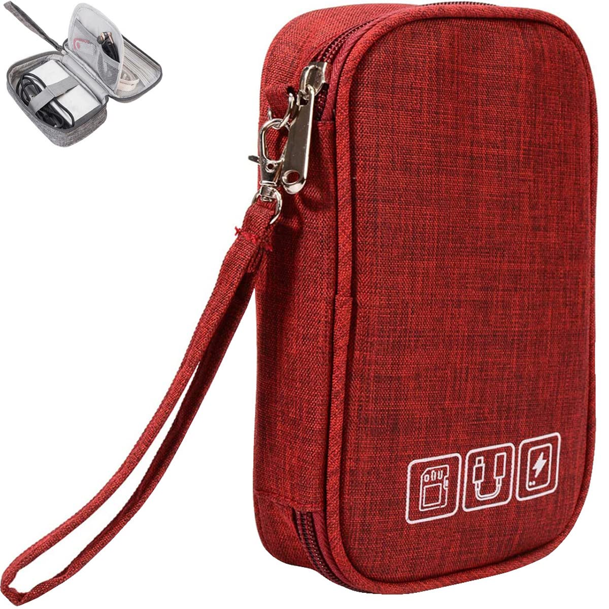 Qinntono Waterproof Electronics Travel Organizer - Universal Pouch for Cables, Chargers, Phones & Earphones - Compact Carrying Case for Travel & Daily Use (Red)