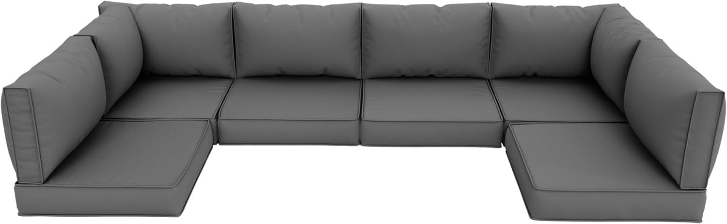 14-Piece Outdoor Patio Furniture Cushion Set - Waterproof Deep Seat Cushions with High-Density Sponge for Sectional Sofas - Comfortable Grey Replacement Cushions for Backyard, Deck, Poolside & Garden Use