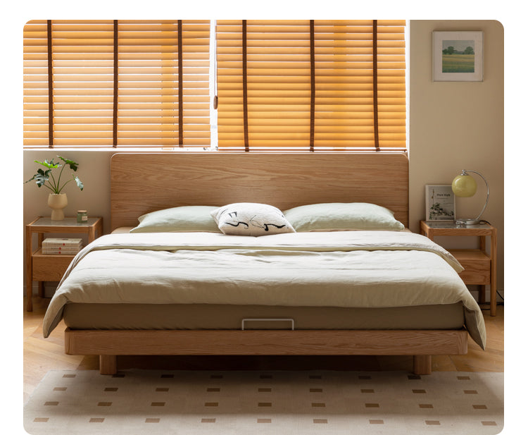 Solid Oak Wood Suspension Bed - King Size Platform Bed Frame with Large Headboard - Perfect for Master Bedroom & Modern Home Decor