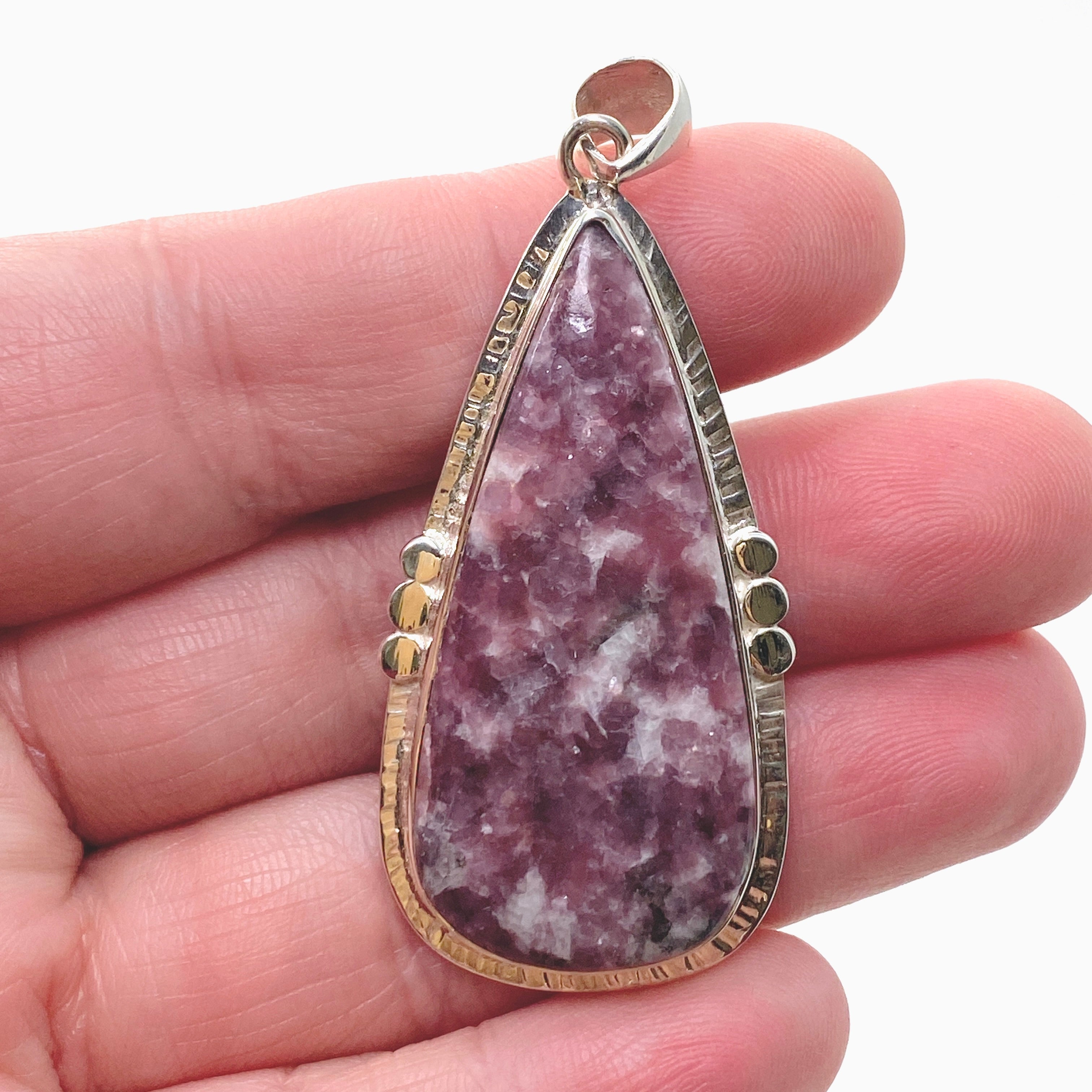Lepidolite Teardrop Cabochon Pendant in Sterling Silver Setting - KPGJ4612 | Healing Crystal Jewelry for Stress Relief & Meditation | Perfect for Spiritual Gifts & Energy Balancing