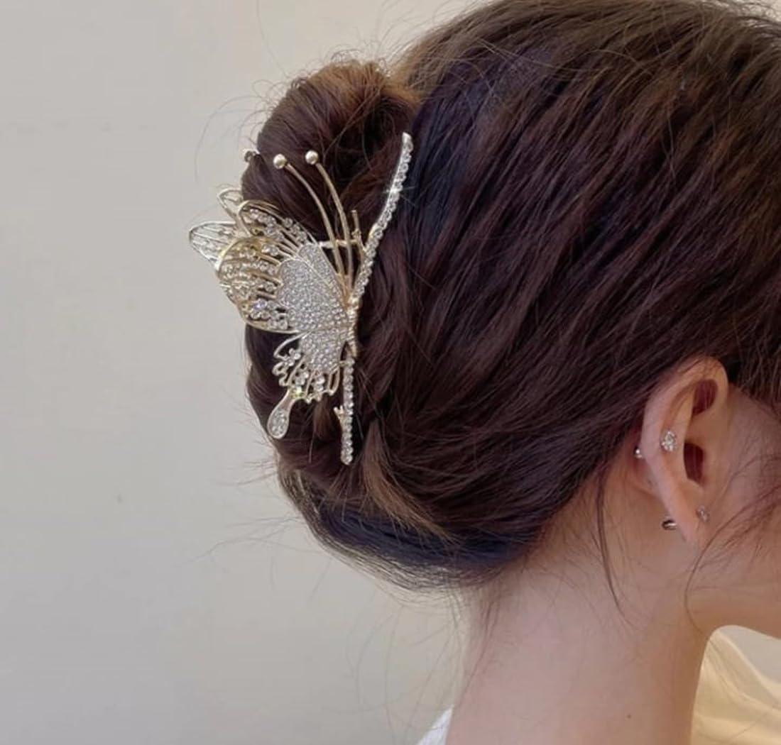 LouisIndia Sparkly Butterfly Hair Claw Clips for Women - Non-Slip Strong Metal Hair Clips, Big Butterfly Hair Accessories (Half Butterfly) - Perfect for Parties, Weddings, and Everyday Hairstyles