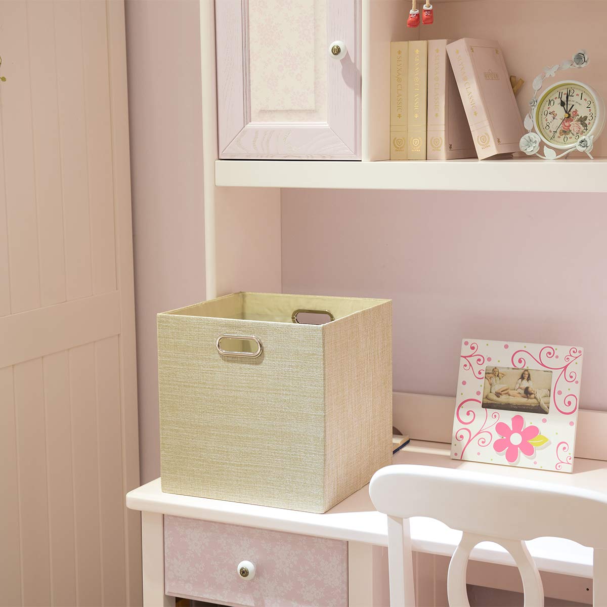 Foldable Fabric Storage Bins - Set of 2, Beige for Shelf & Cabinet Organization