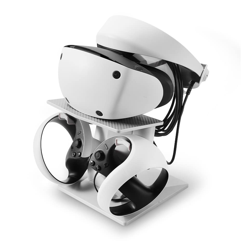 VR Headset Stand & Controller Holder for PSVR2, Pico 4, HTC VIVE Focus 3 - Gaming Accessories Organizer with Display Stand for PS VR2 - Perfect for VR Gaming Setup & Desk Organization (Black)