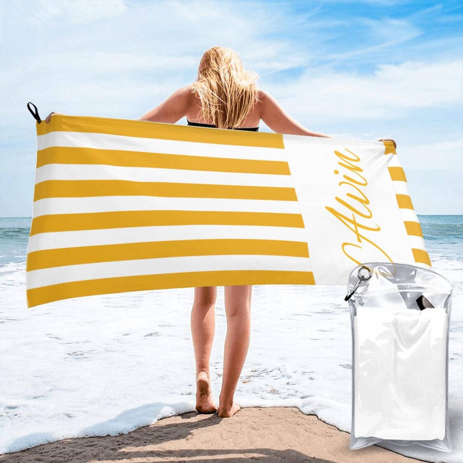 Personalized Name Beach Towel - Quick Dry Microfiber Sand-Free Towel for Pool, Beach & Camping - Perfect for Bachelorette Parties, Kids & Outdoor Activities
