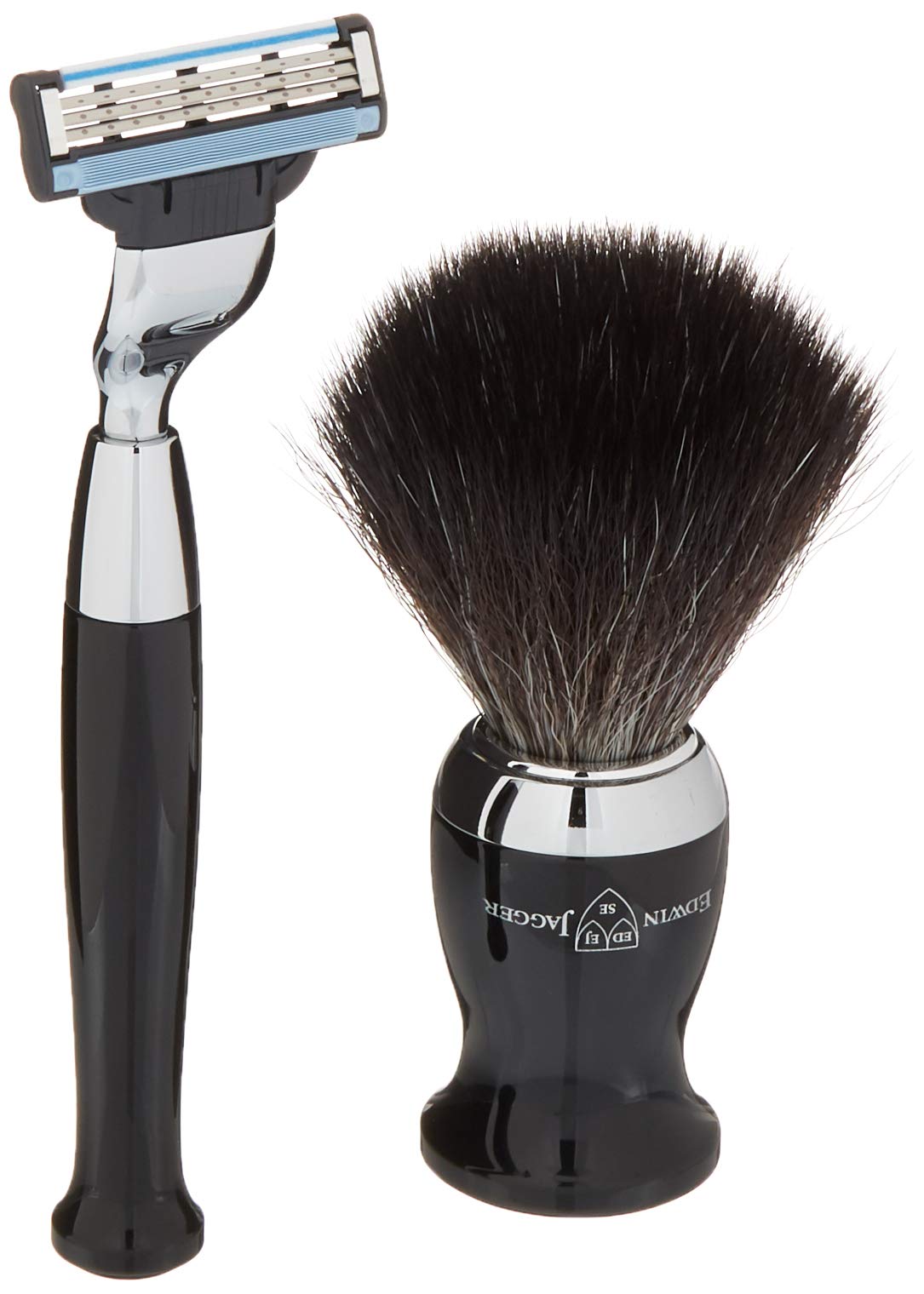 Edwin Jagger 3-Piece Mach3 Razor Set with Synthetic Shaving Brush & Chrome Stand - Perfect for Men's Wet Shaving & Travel Grooming Kit