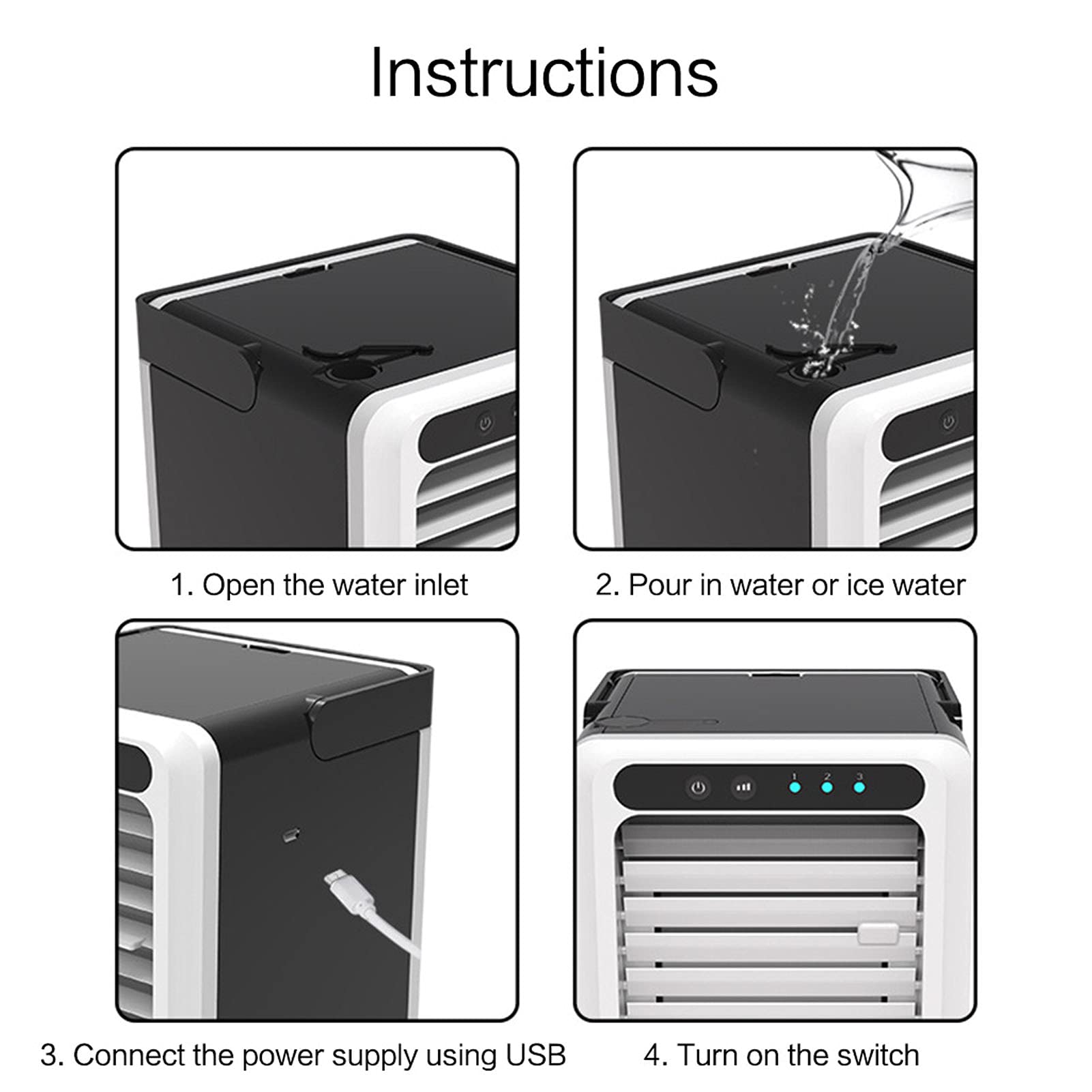 5-in-1 Portable Air Conditioner & Air Cooler Fan with Humidifier - USB Powered Mini AC for Home, Office, Dorm - Personal Cooling & Air Purification for Summer, Small Spaces & Desktop Use