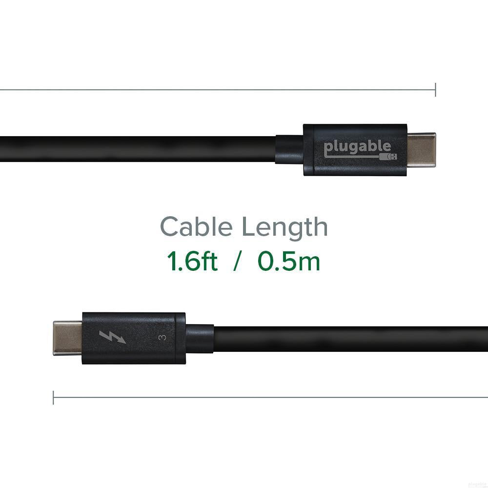 Plugable Thunderbolt 3 Cable 40Gbps High-Speed Data Transfer & Charging (1.6ft/0.5m) - Perfect for MacBook Pro, Dell XPS & External SSD Connections